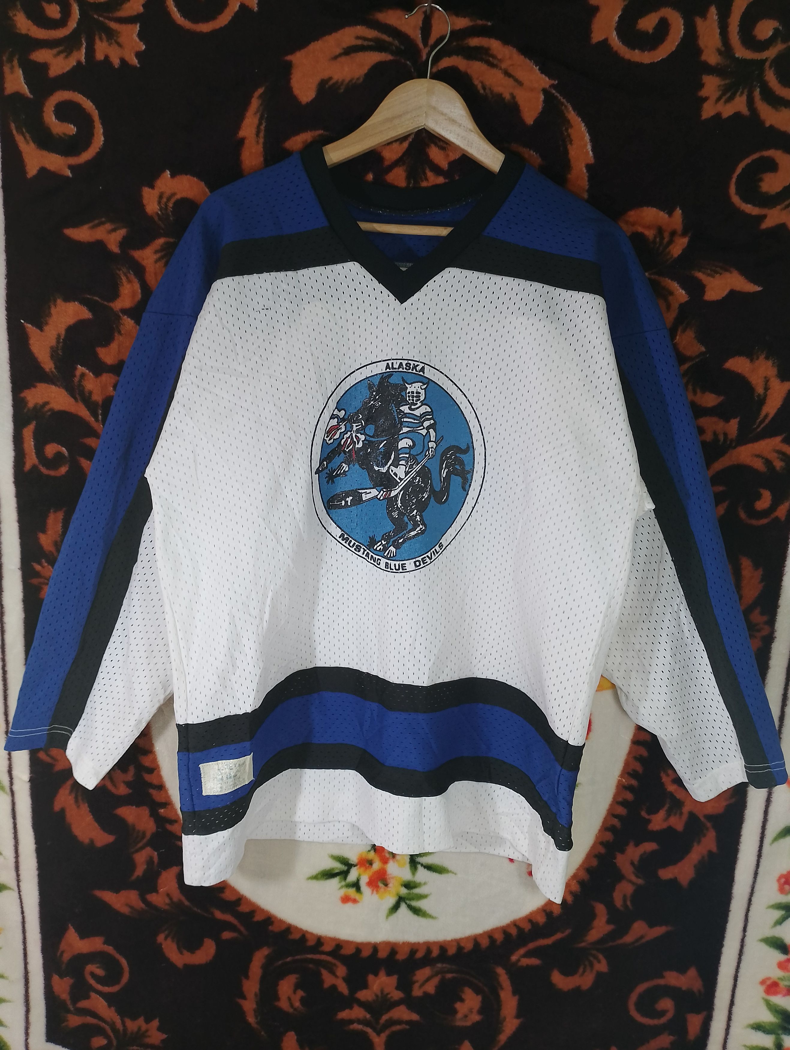 Pro Player × Rap Tees Vintage Alaska Mustang blue devils Hockey Jersey Size US XL / EU 56 / 4 - 1 Thumbnail
