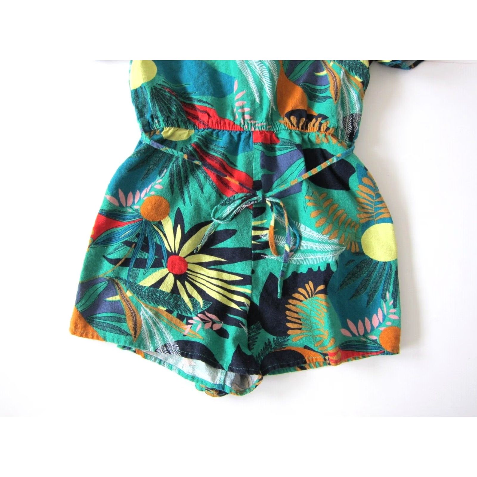 Vintage Milk & Honey Linen Green Romper Shorts Pocket Button Down Small Womens Size 28" / US 6 / IT 42 - 5 Thumbnail