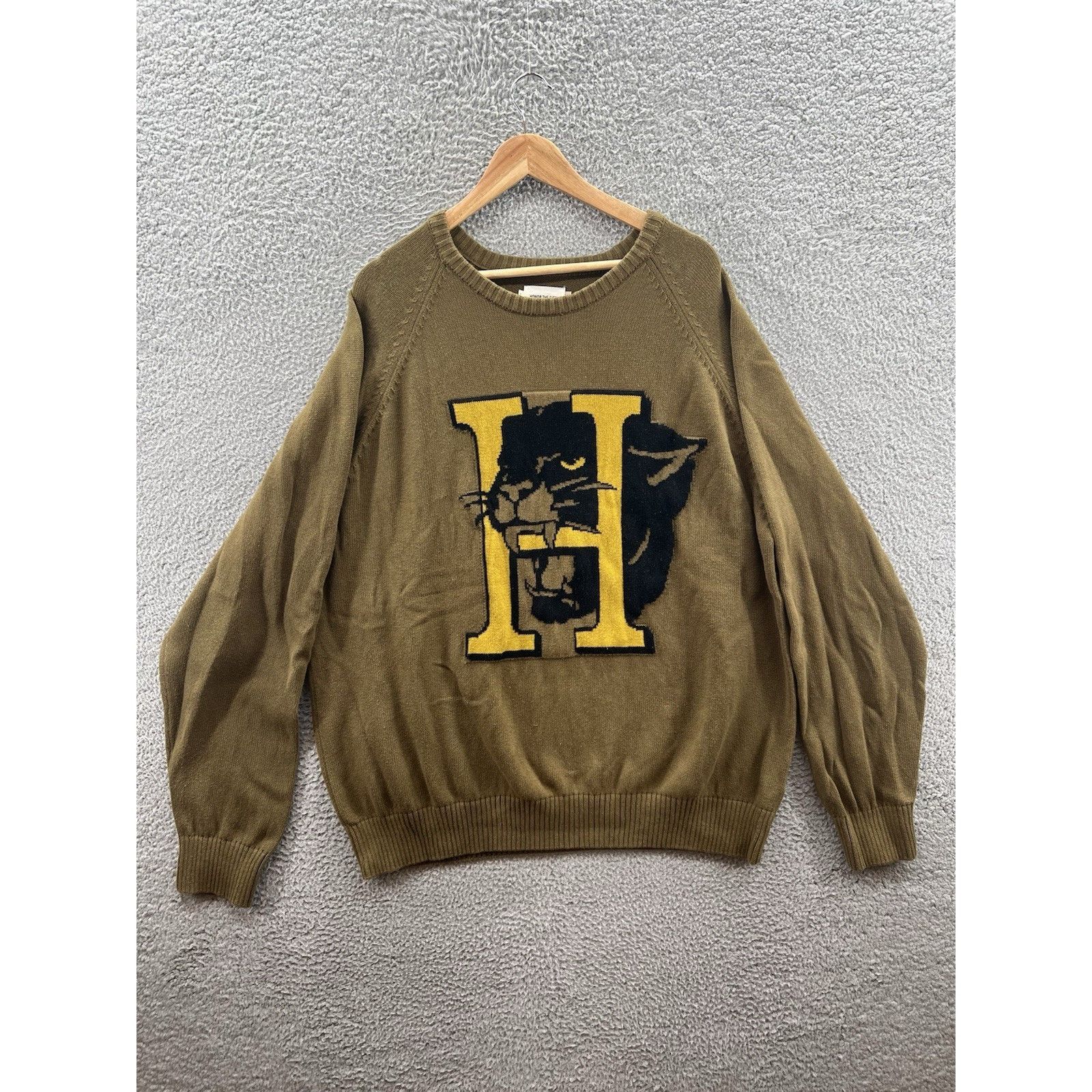Honor the Gift Honor The Gift Mens Olive Knit Sweater Panther Mascot Cotton Size US L / EU 52-54 / 3 - 1 Thumbnail