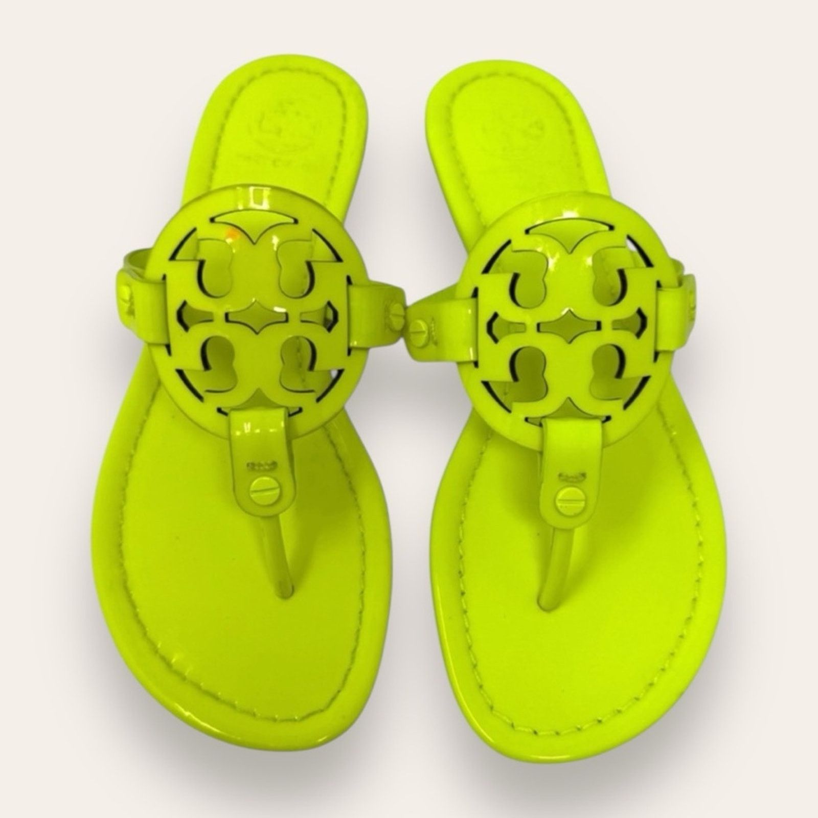 Tory Burch Patent Leather Miller Sandal Neon Yellow 6, Women's