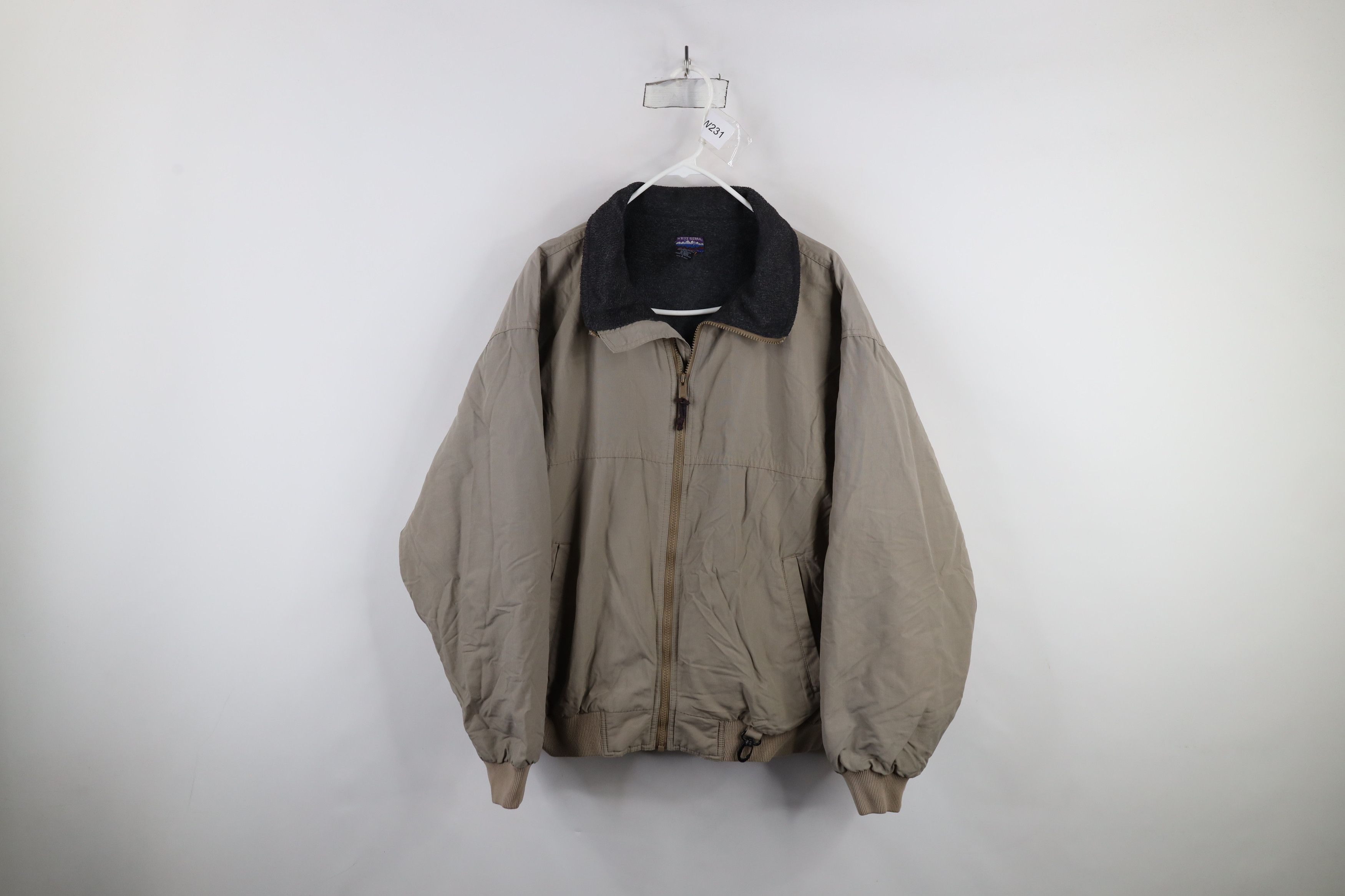 Vintage 90s Streetwear Lined Full Zip Bomber Jacket Beige