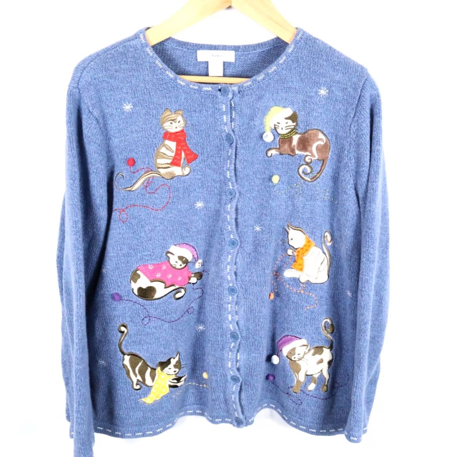 Vintage VINTAGE CJ Banks Sweater Cardigan Women's 1X Blue Cotton Ramie Blend Cat Kitten Motif Size XL / US 12-14 / IT 48-50 - 2 Thumbnail