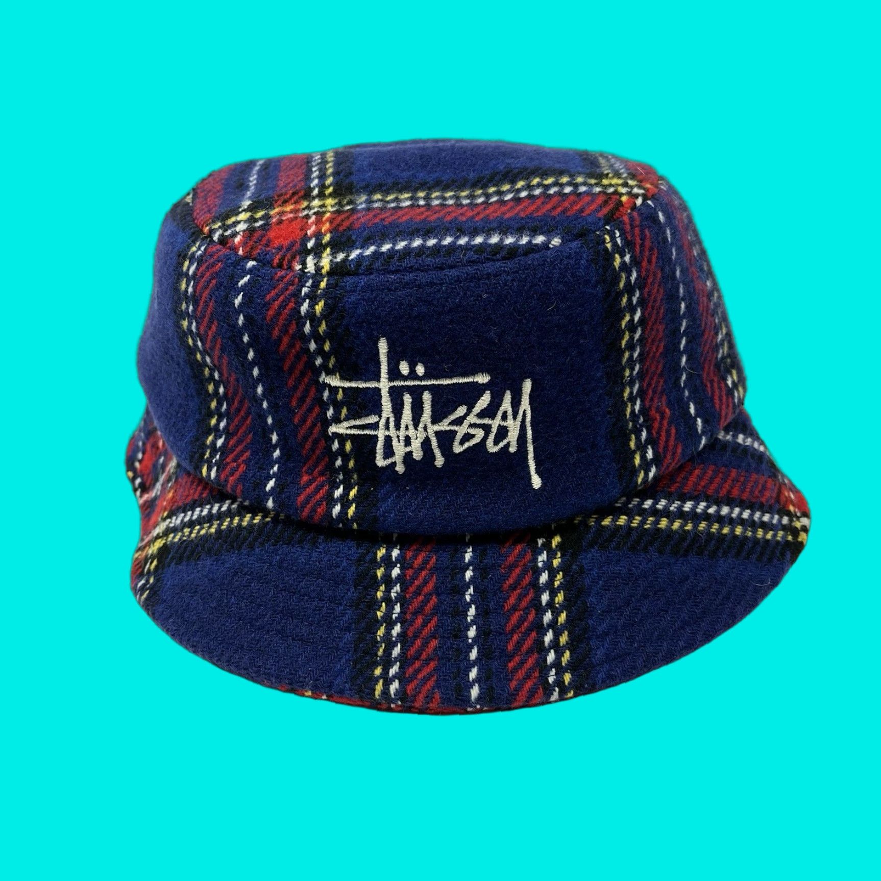 Logo 7 Stussy Big Logo Hat Fishermans Blue Plaid Wool S/M RARE Mens Size ONE SIZE - 1 Thumbnail