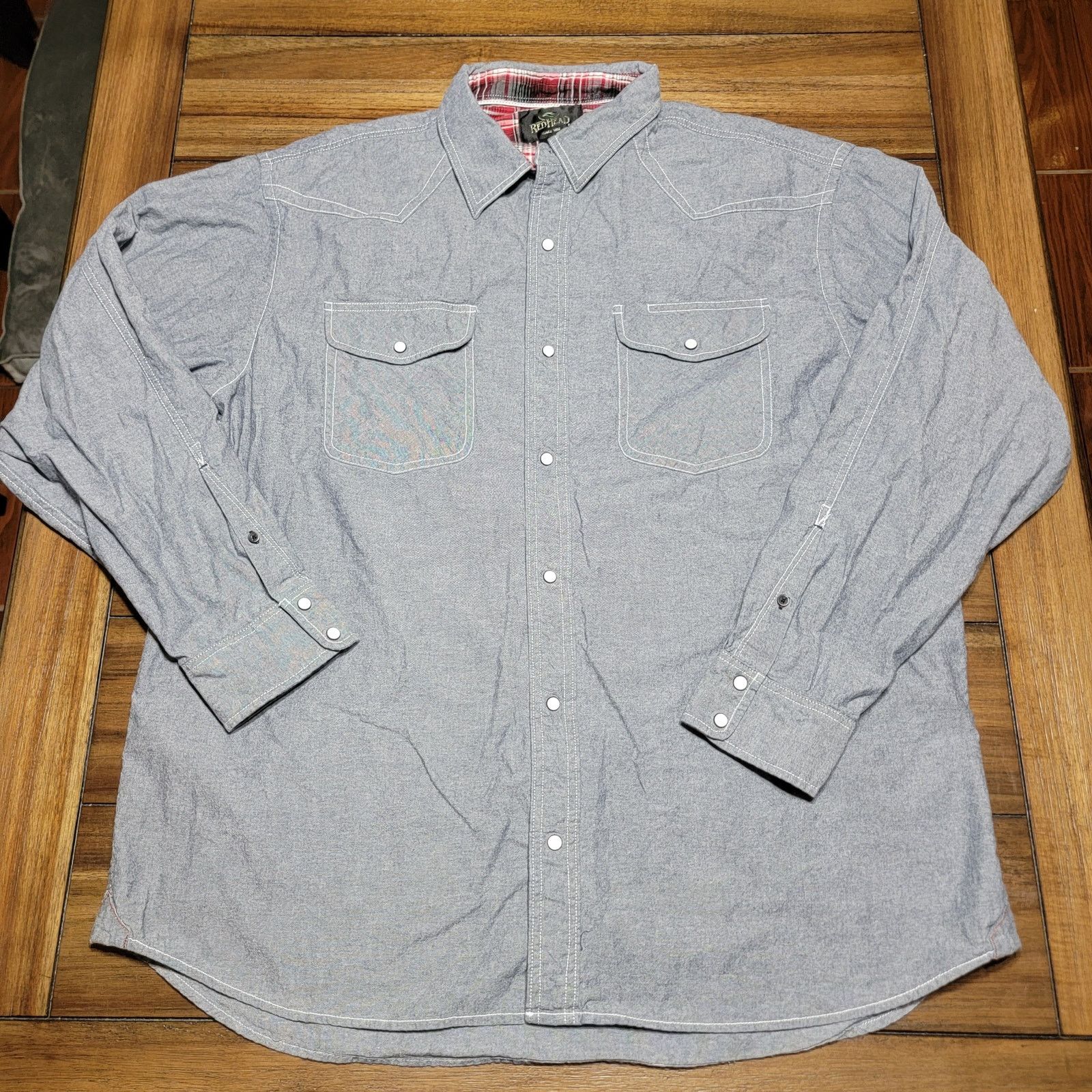Redhead Red Head LS Blue Denim Pearl Snap Western Shirt - Size XL Size US XL / EU 56 / 4 - 1 Thumbnail