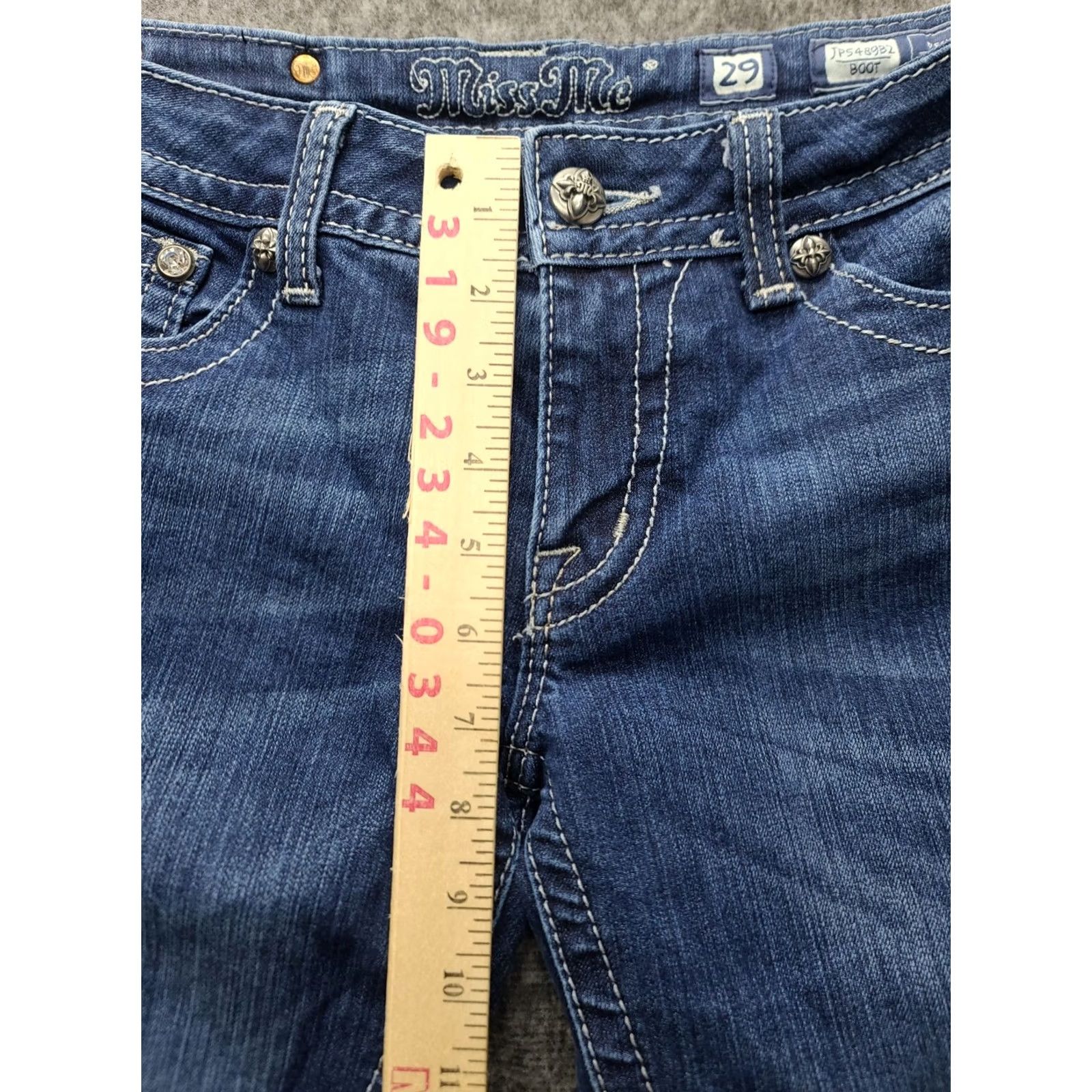Miss Me Miss Me Jeans Womens 29 Regular Bootcut Distressed Embroidered Rhinestone Cowgirlcore Jeans Size 29" - 5 Thumbnail