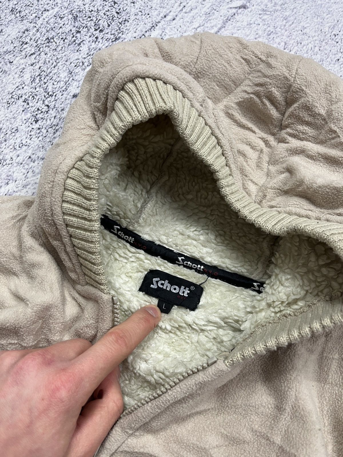 Schott × Vintage Vintage 90s Schott Fleece Zip Hoodie Sherpa Jacket Size US L / EU 52-54 / 3 - 9 Thumbnail