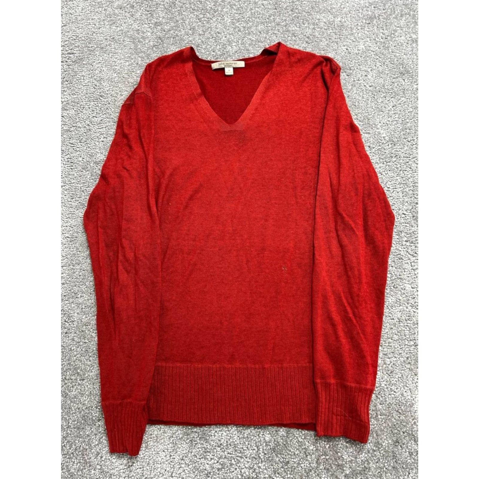John Varvatos John Varvatos Sweater Mens Medium Red Silk Tight Knit Ribbed V Neck Size US M / EU 48-50 / 2 - 2 Thumbnail
