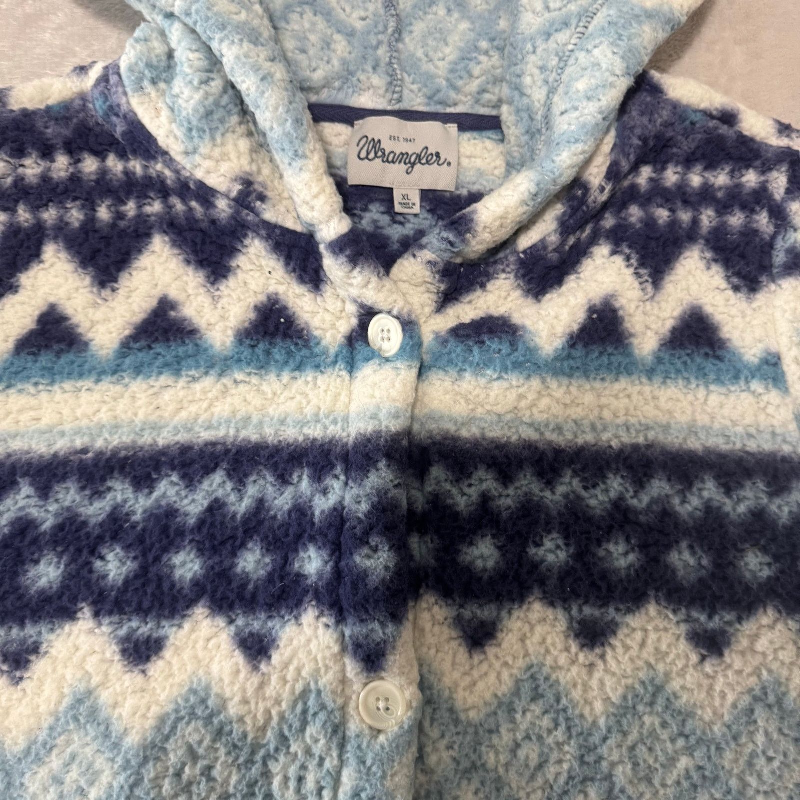 Wrangler Wrangler Women's Button Hooded Western Fleece Jacket XL Blue Size XL / US 12-14 / IT 48-50 - 3 Thumbnail