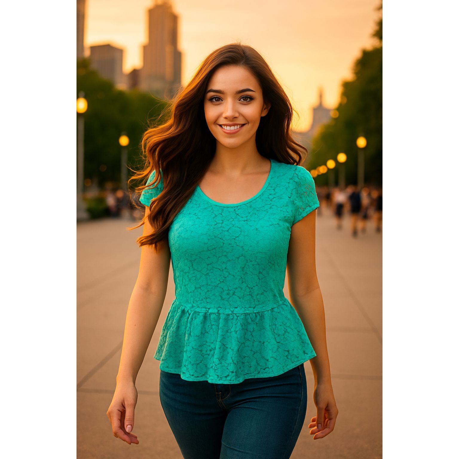 Ann Taylor Ann Taylor Size 4 Turquoise Lace Peplum Blouse Chic Romantic Size S / US 4 / IT 40 - 3 Thumbnail