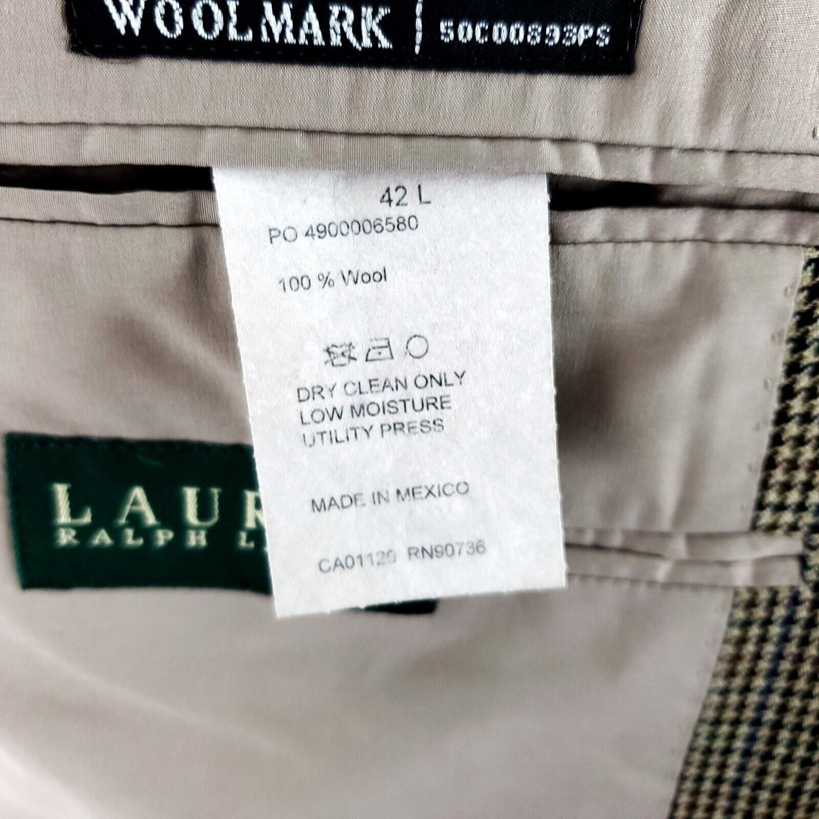 Lauren Ralph Lauren Lauren Ralph Lauren Wool 2 Button Sport Coat 42L Tan Multico Size 42L - 8 Thumbnail