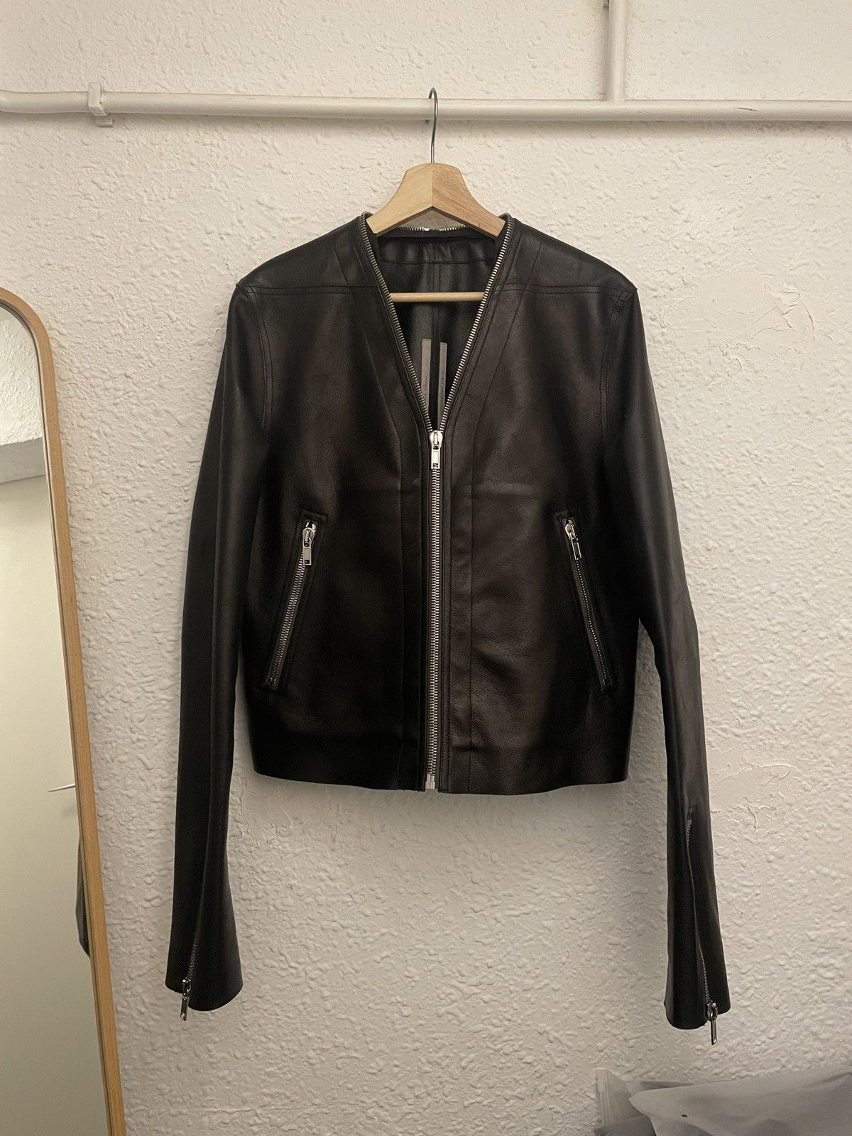 image of Calf Leather Jacket Rick Owens in Black, Men's (Size Medium)