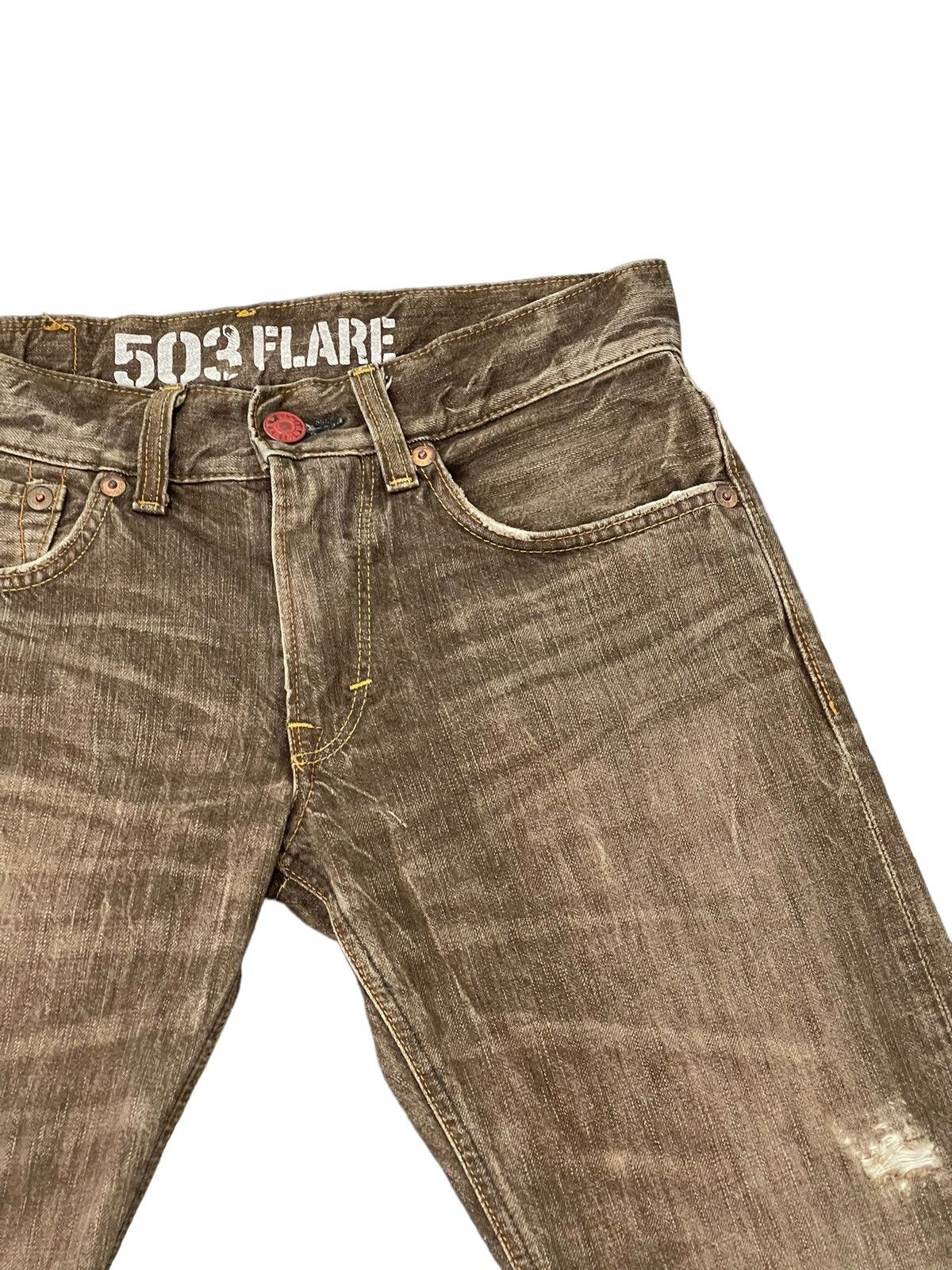 Edwin Flare Jeans Edwin Japan Faded Distress Boot Cut 7🟦7 Size US 31 - 9 Thumbnail