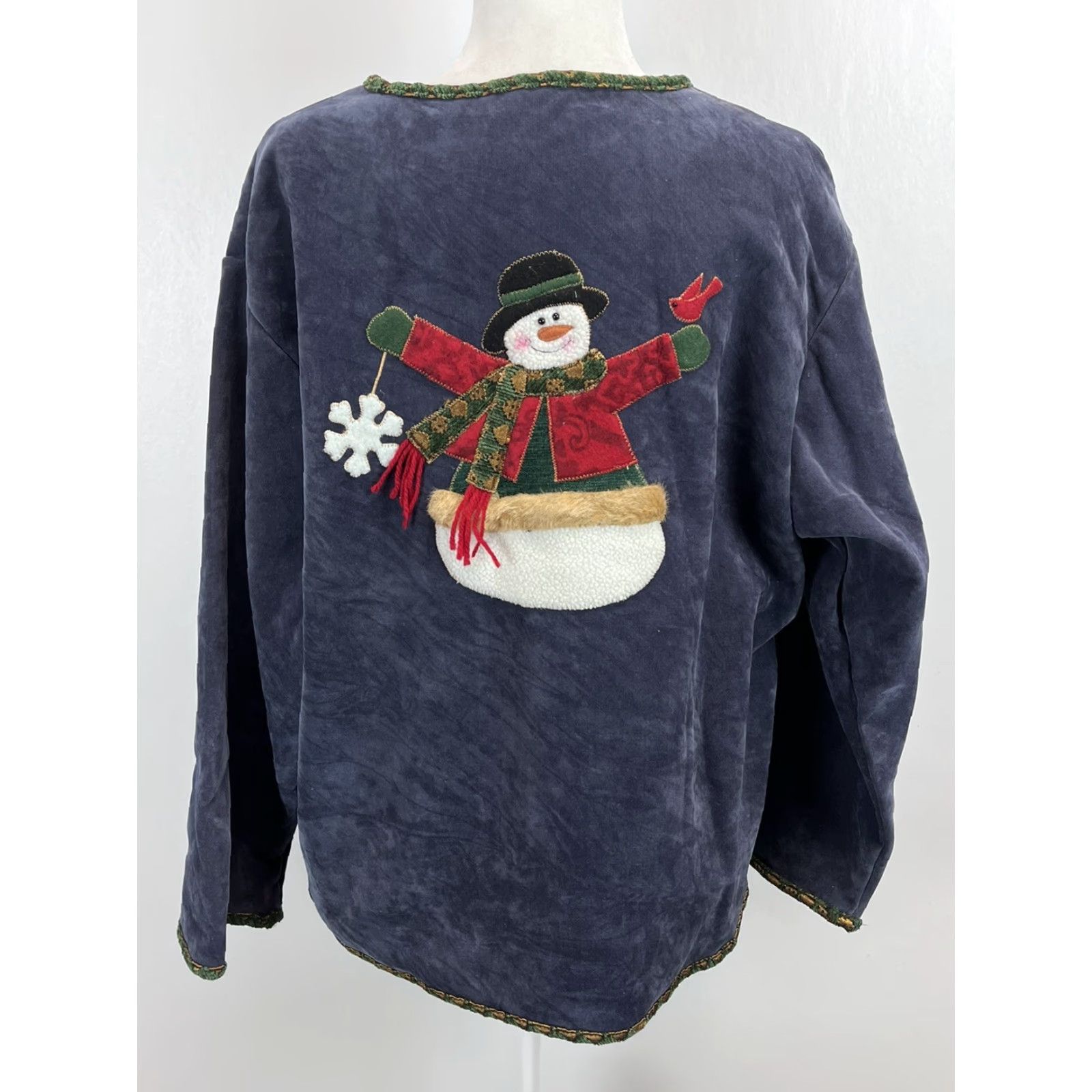 Vintage VINTAGE Kirklands Home Christmas Jacket One Size Womens Blue Snowman Jacket Size ONE SIZE - 3 Thumbnail