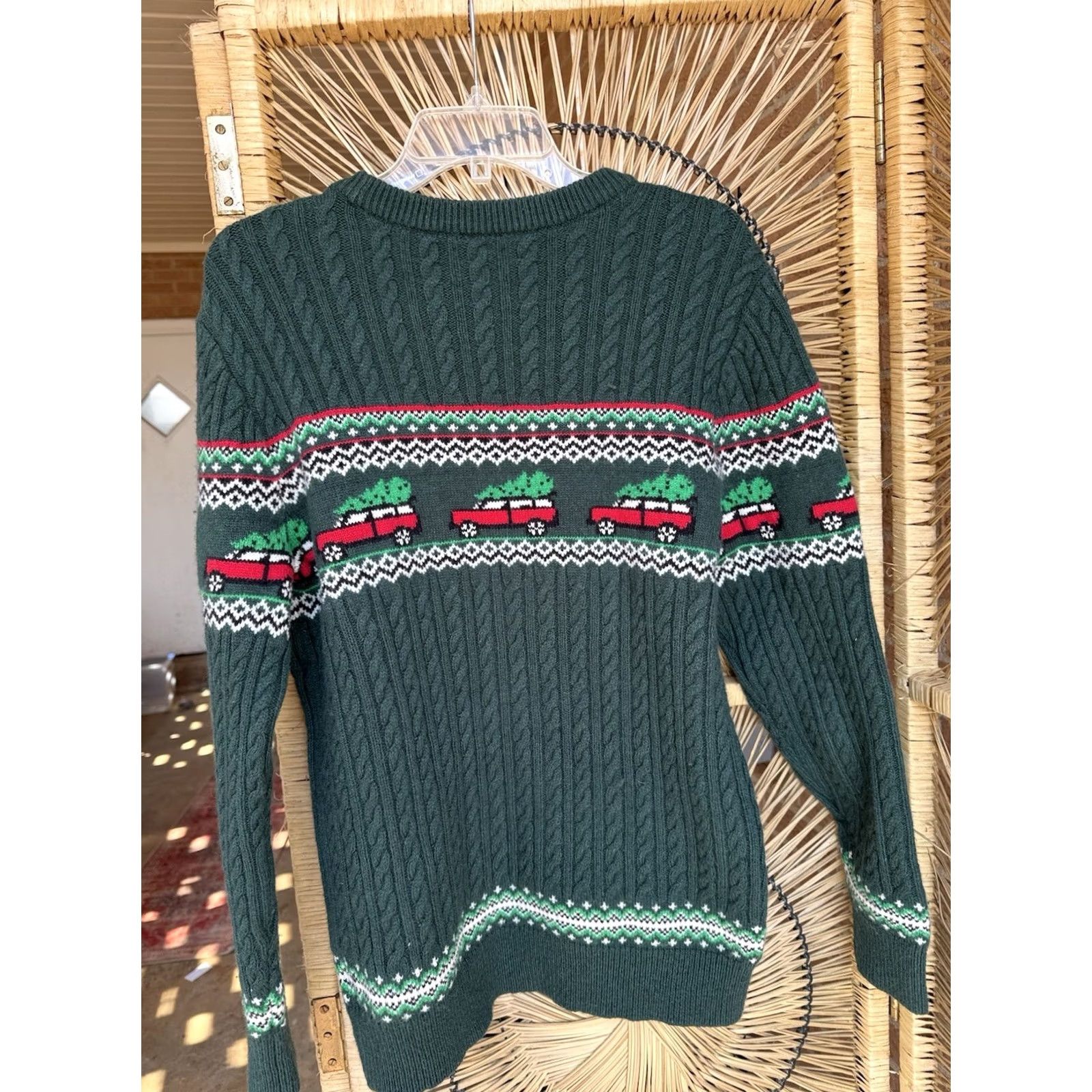 Lands' End Lands' End Christmas Sweater Men’s Small Green Cable-Knit Tree Truck Holiday Pullover Crewneck Mens Size US S / EU 44-46 / 1 - 5 Thumbnail