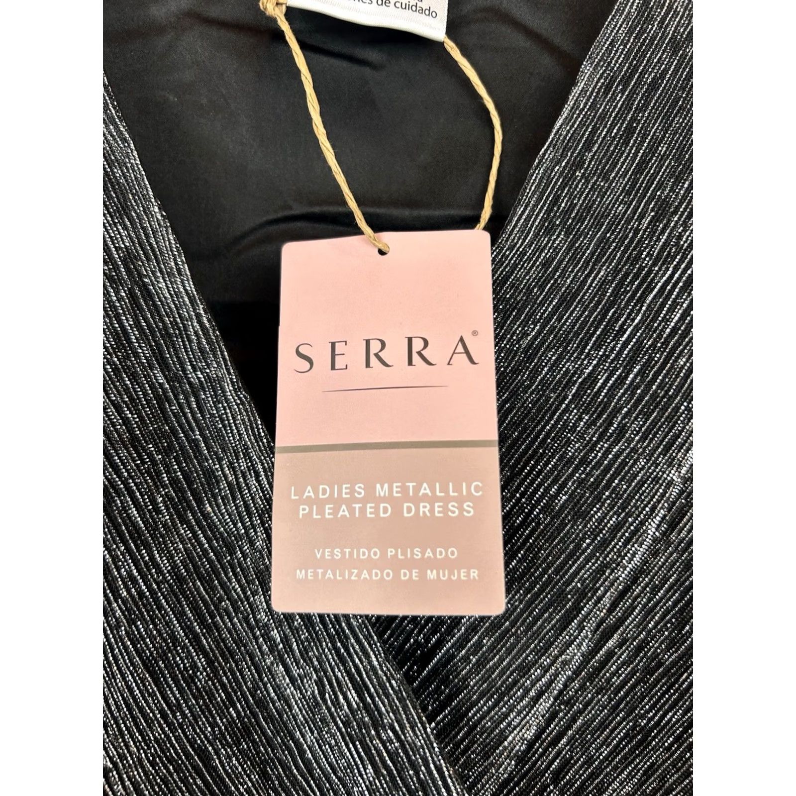 Vintage Serra Metallic Dress Women Medium Shift Long Sleeve V-Neck Knee Length Polyester Spandex Chiffon Party/Cocktail New Size M / US 6-8 / IT 42-44 - 5 Thumbnail