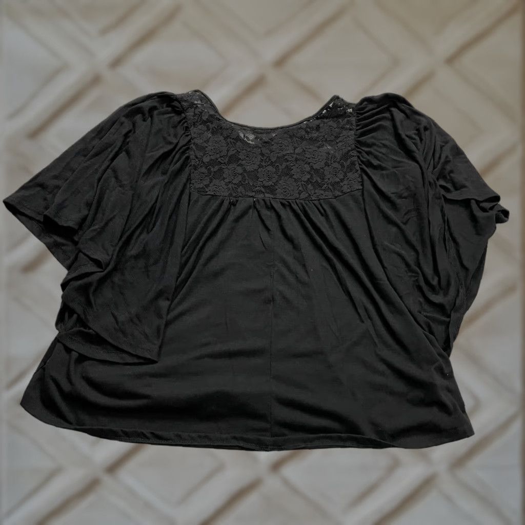 Vintage Paper Tee Blouse Shirt Womens XL Black Dolman Sleeve Lace Rayon Knit Casual Stretch Size XL / US 12-14 / IT 48-50 - 1 Thumbnail