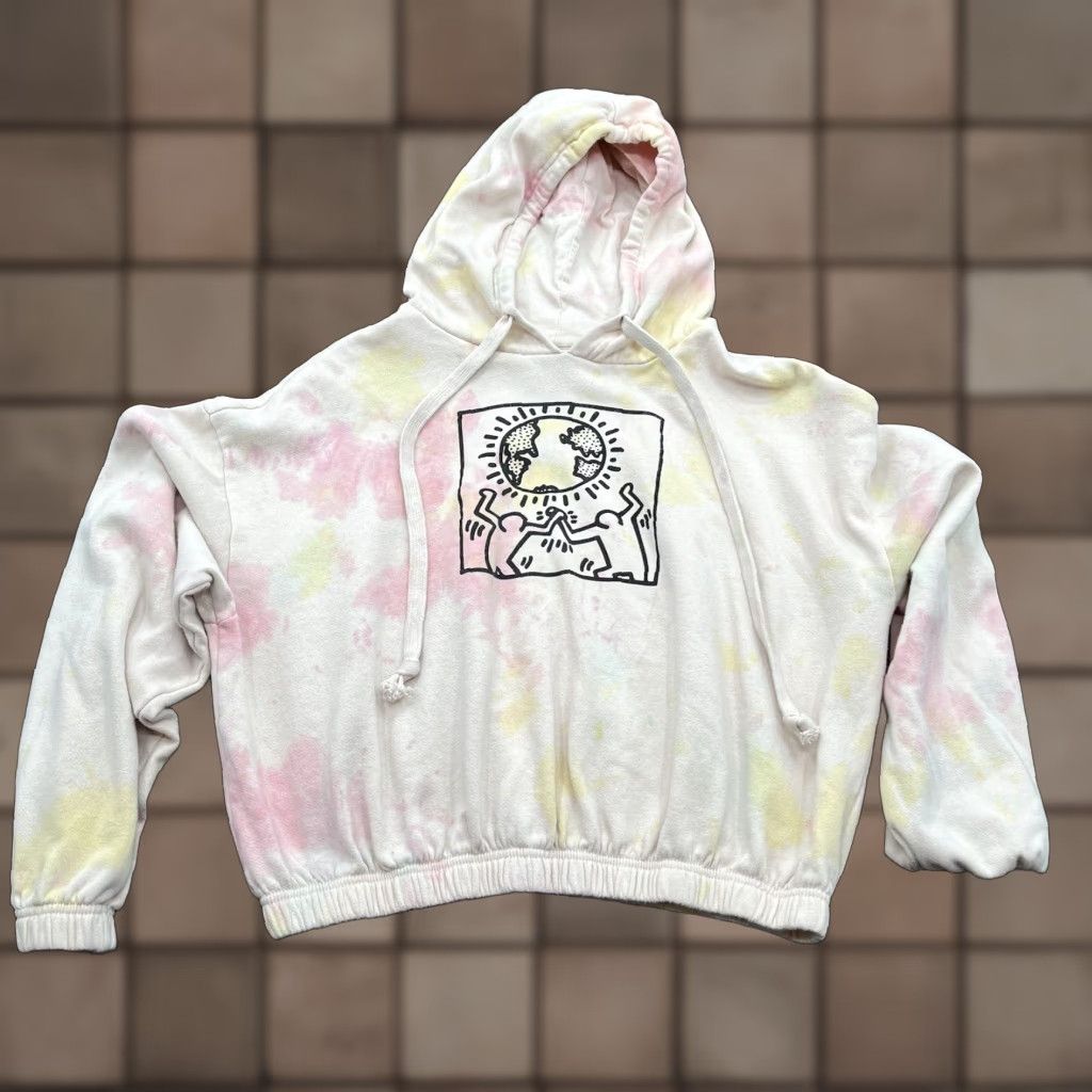 Vintage Keith Haring Women Sweater Size Large Tie Dye Long Sleeve Crop Hoodie Size L / US 10 / IT 46 - 1 Thumbnail