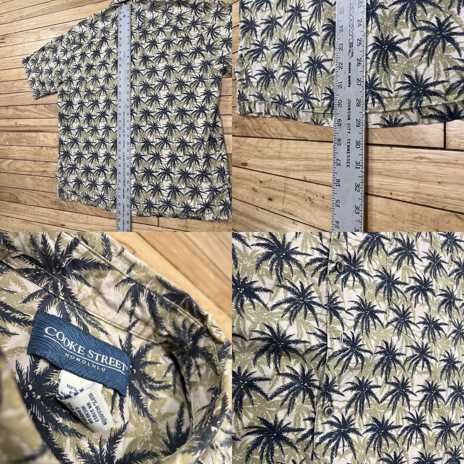Vintage COOKE STREET HONOLULU Hawaiian Shirt Men L Green Palm Tree Island Aloha 50" Button-Up Casual Short Sleeve Size US L / EU 52-54 / 3 - 8 Thumbnail