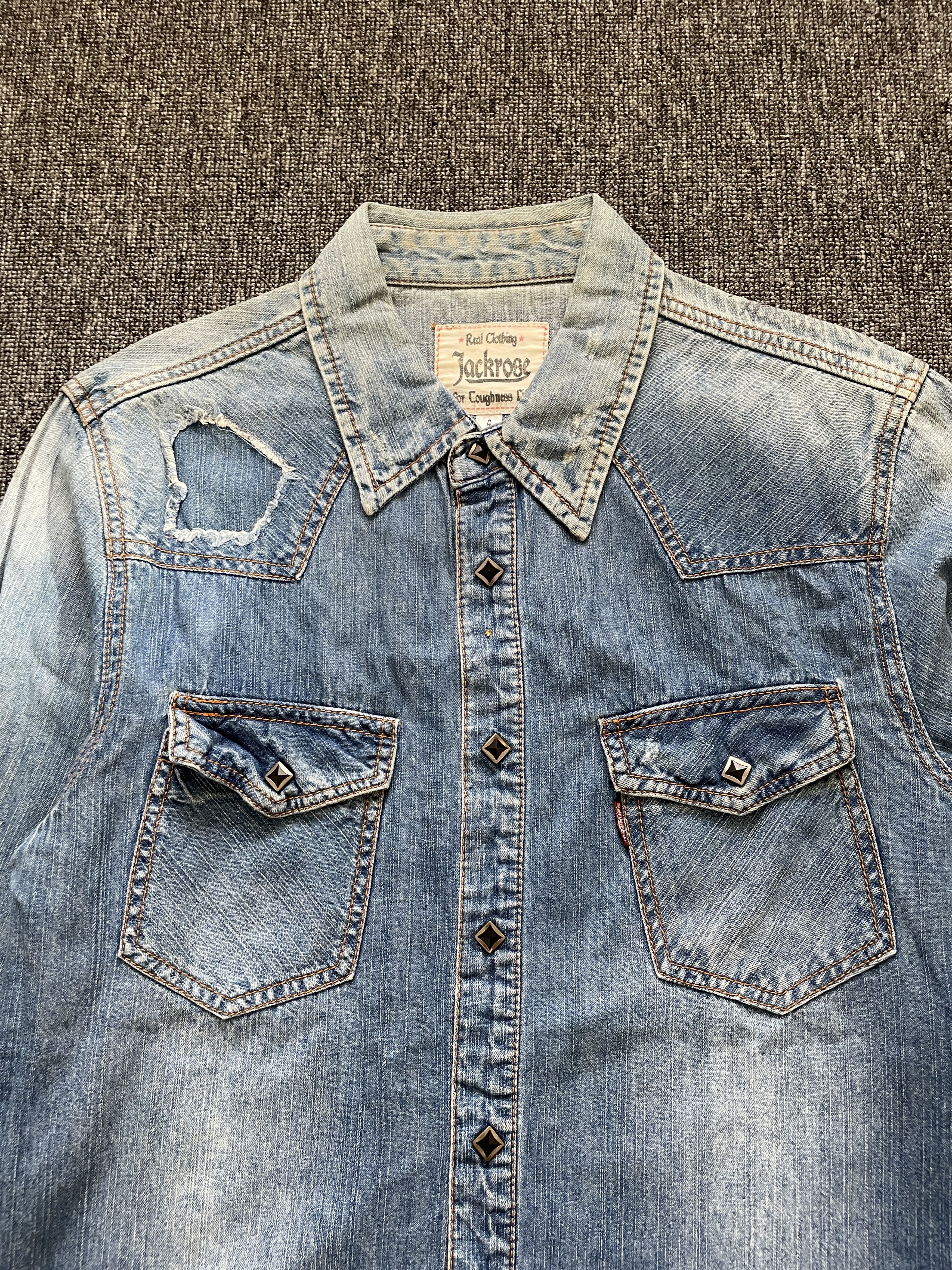 JACKROSE Jack Rose Classic Distressed Western Cowboy Denim Shirt Size US M / EU 48-50 / 2 - 4 Thumbnail