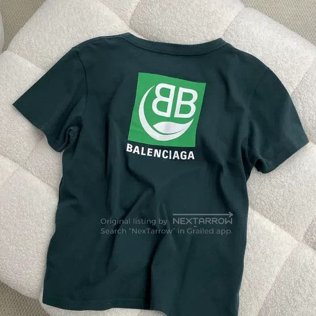 Balenciaga Balenciaga Green Double B Leaf Printed Short Sleeve T-shir Size US L / EU 52-54 / 3 - 2 Thumbnail