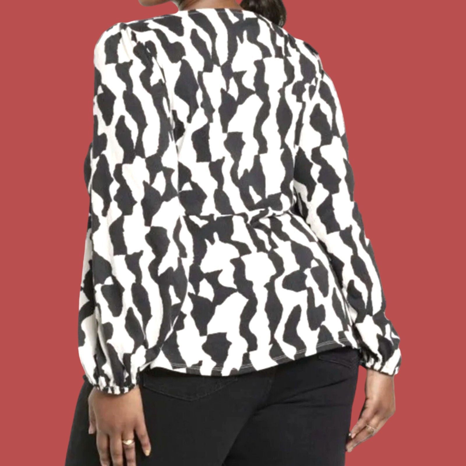 Other Ava & Viv - Women's Abstract Long Sleeve Sweetheart Knit Blo Size 3XL / US 20-22 - 2 Thumbnail