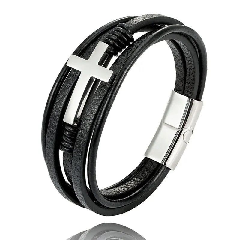 Jewelry × Vintage Multi Layer Braided Leather Cross Bracelet Size ONE SIZE - 2 Thumbnail
