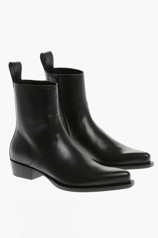 image of Bottega Veneta Pointed Leather Boots in Black, Men's (Size 10)