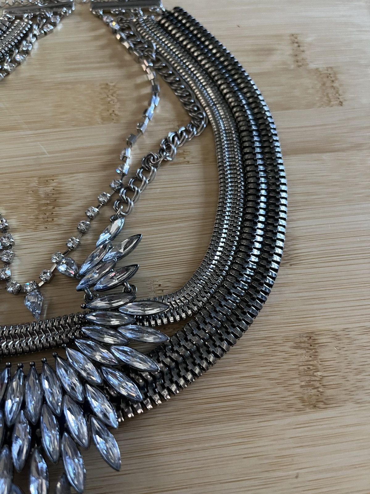 Other Chunky Silver Crystal Marquise Bib Necklace Multi Chain Size ONE SIZE - 3 Thumbnail