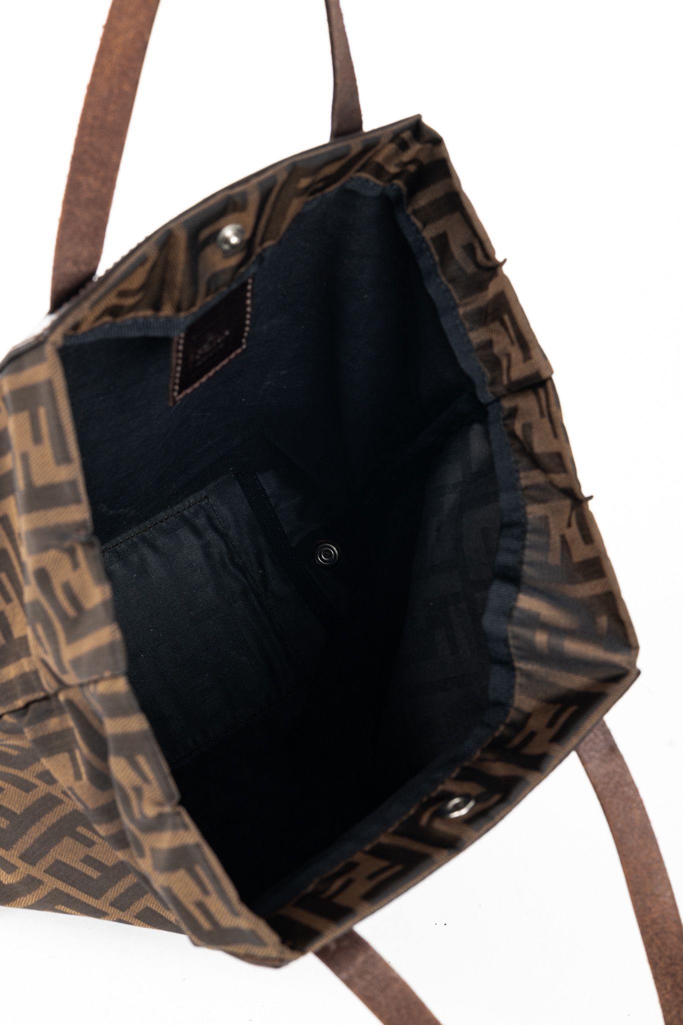 Fendi Fendi Brown Zucca Canvas Leather-Trim Snap-Closure Tote Size ONE SIZE - 10 Thumbnail