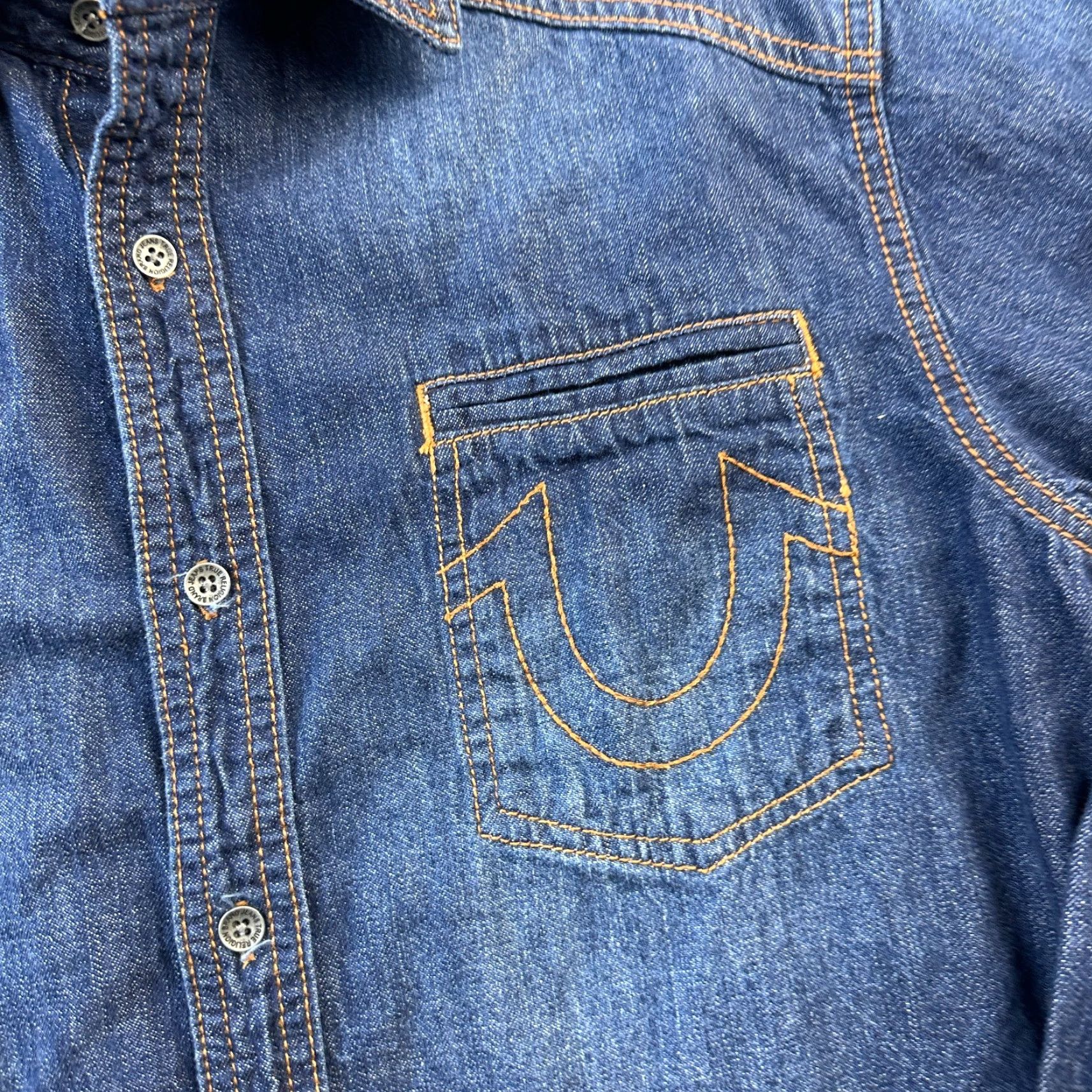 True Religion True Religion Shirt Mens Small Blue Denim Button Up Jean Western Size US S / EU 44-46 / 1 - 4 Thumbnail
