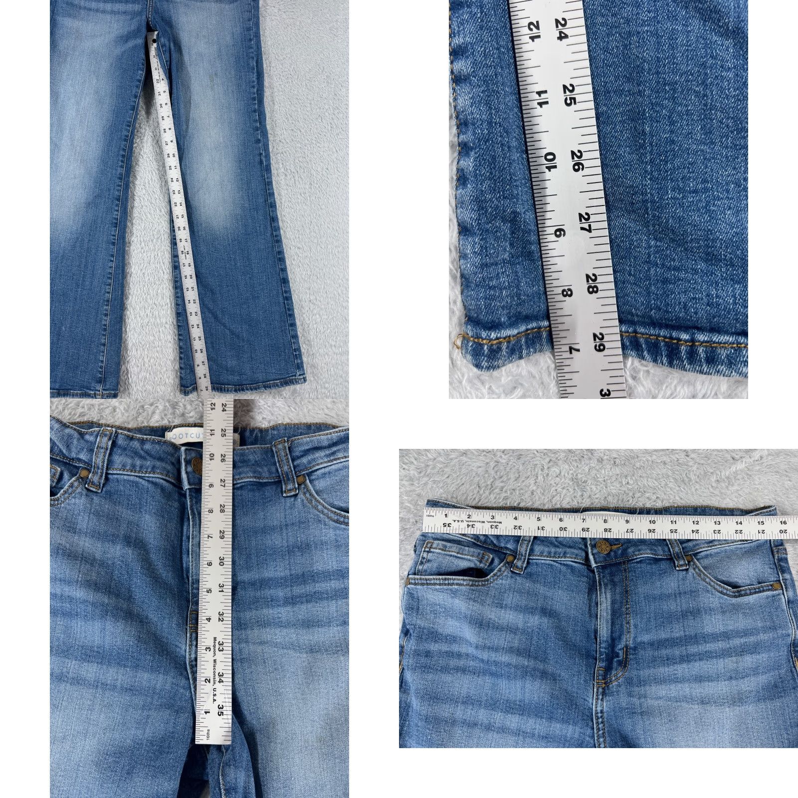 Vintage Den!m Jeans Womens 30x29 Blue Denim 5-Pocket Design Mid Rise Bootcut Distressed Regular Flat Front Cotton Blend Size 36" / US 14 / IT 50 - 8 Thumbnail