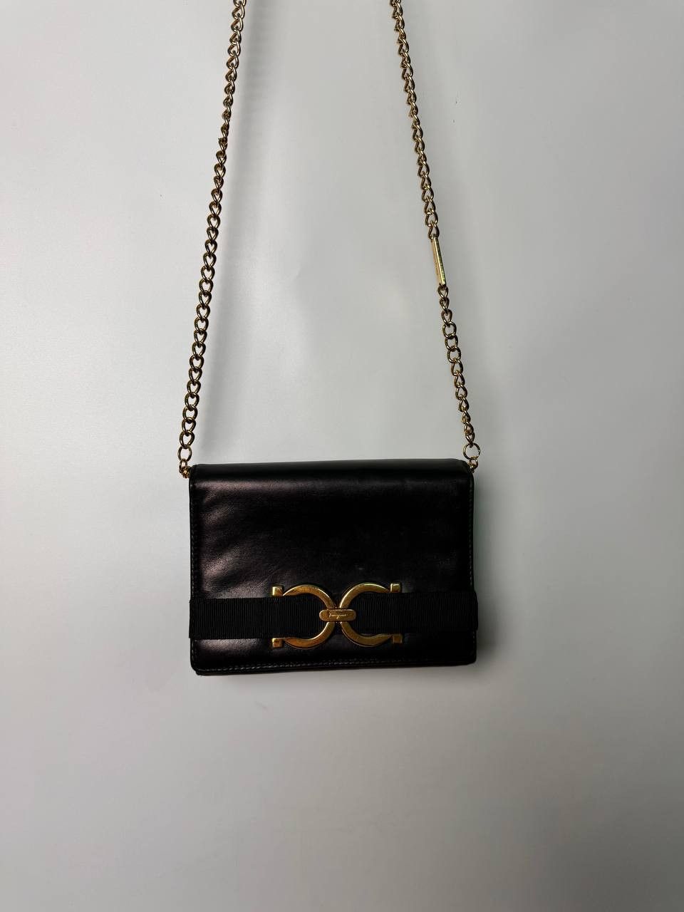 Salvatore Ferragamo Logo Leather Gold Chain Bag AQ214732
