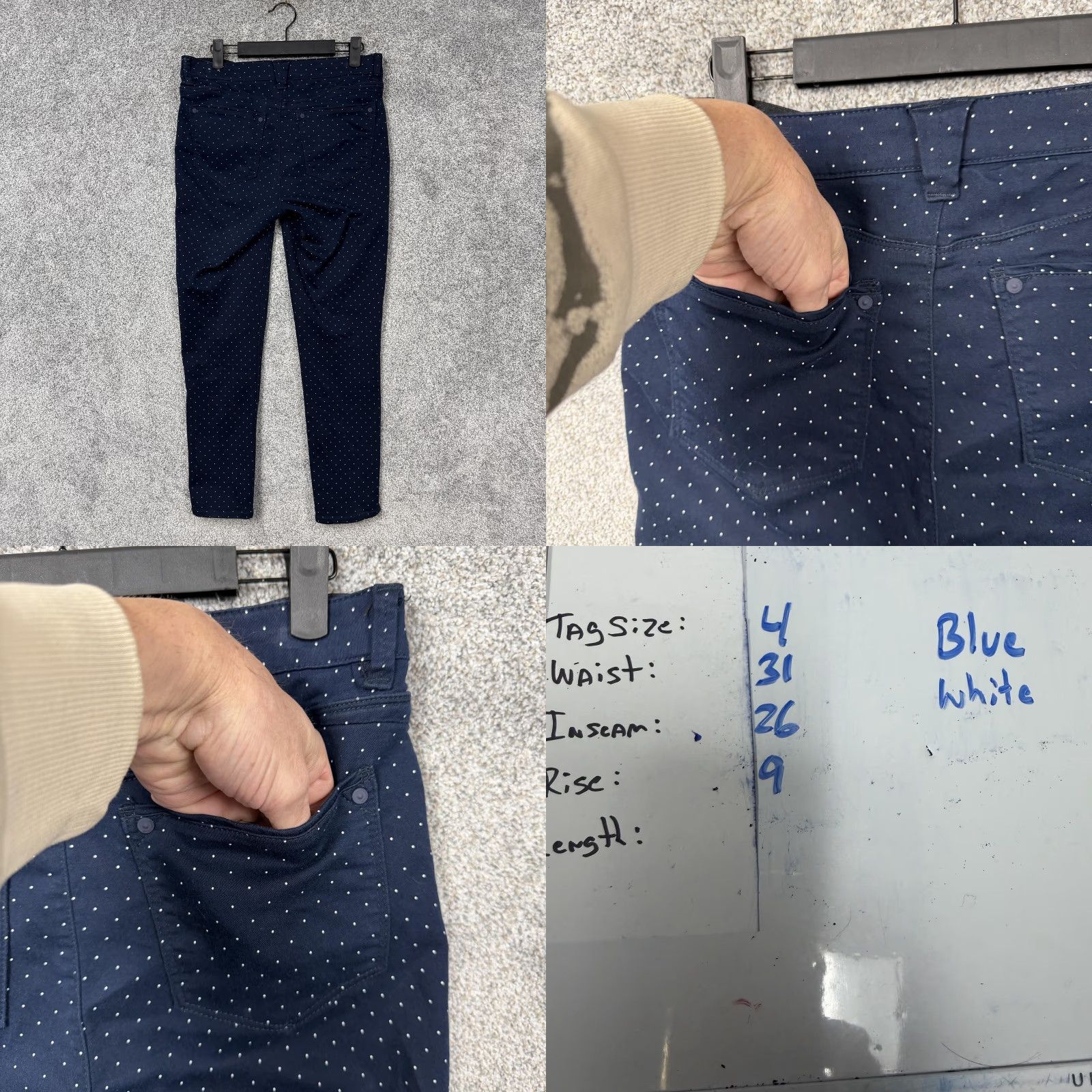 Vintage Wit & Wisdom Jeans Womens 4 31x26 Blue Polka Dot Mid Rise Skinny Preppy Coastal Size 27" / US 4 / IT 40 - 9 Thumbnail