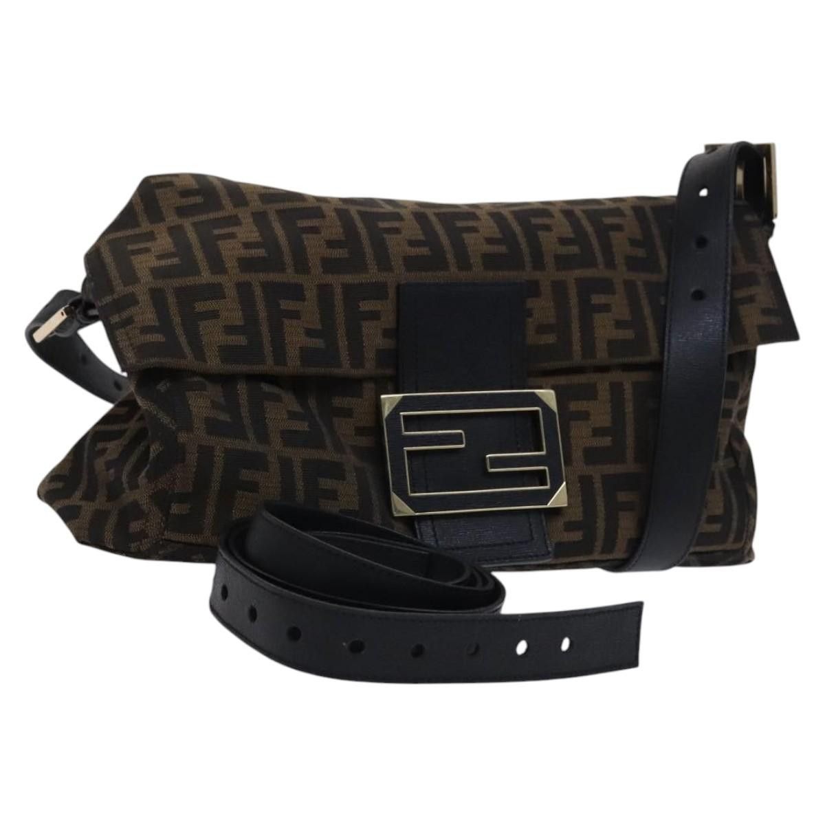 Fendi Zucca Canvas Mamma Baguette Bag Black Brown Gold 8Bt180 Auth Mr1167 in Black/Brown/Gold, Women's