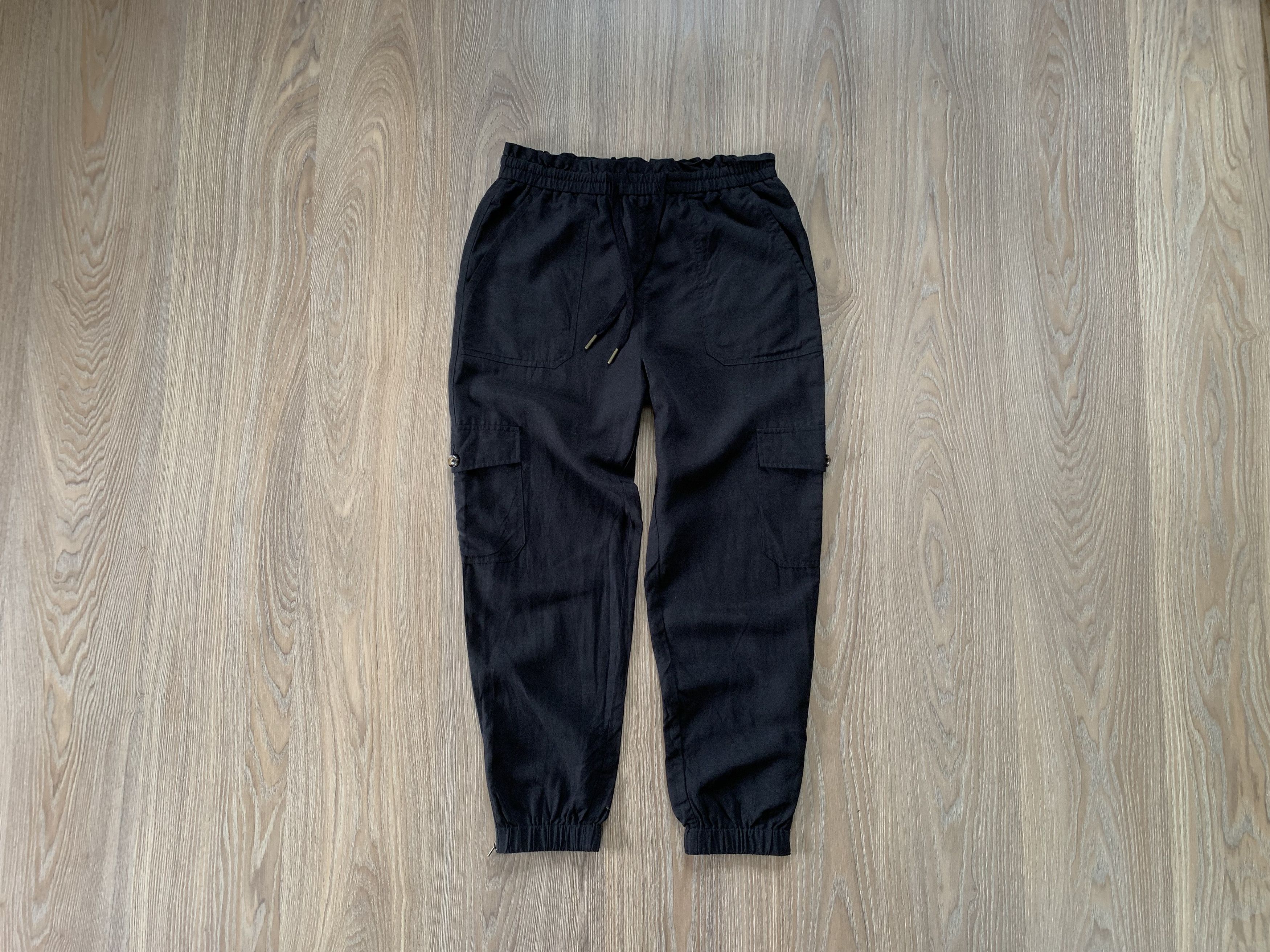 Designer Wyse London Womens Black Linen Joggers Pants Size 32" / US 10 / IT 46 - 1 Thumbnail