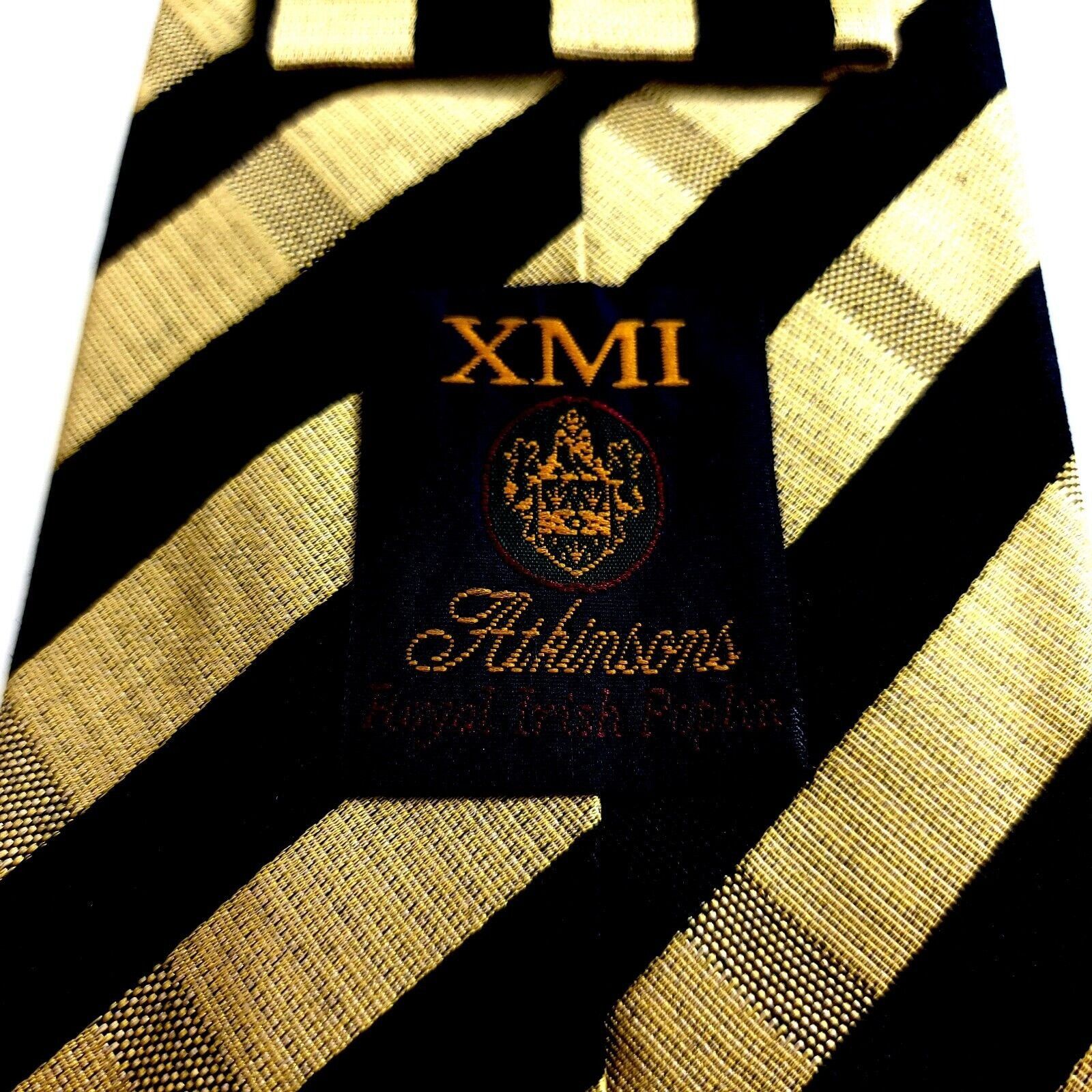 XMI Platinum XMI Atkinsons Black Yellow Striped Plaid Woven Wide Wool Sil Size ONE SIZE - 3 Thumbnail