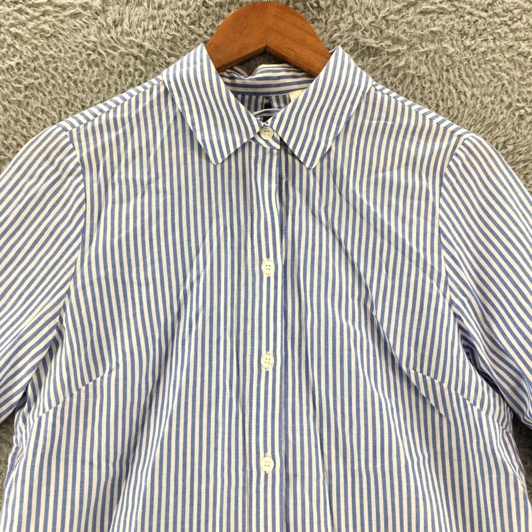 Vintage Chicos Button Up Shirt Top Womens 0 Blue Striped Cotton 3/4 Sleeve Lace Up Back Shirt Womens Boys Girls Size XS / US 0-2 / IT 36-38 - 2 Thumbnail