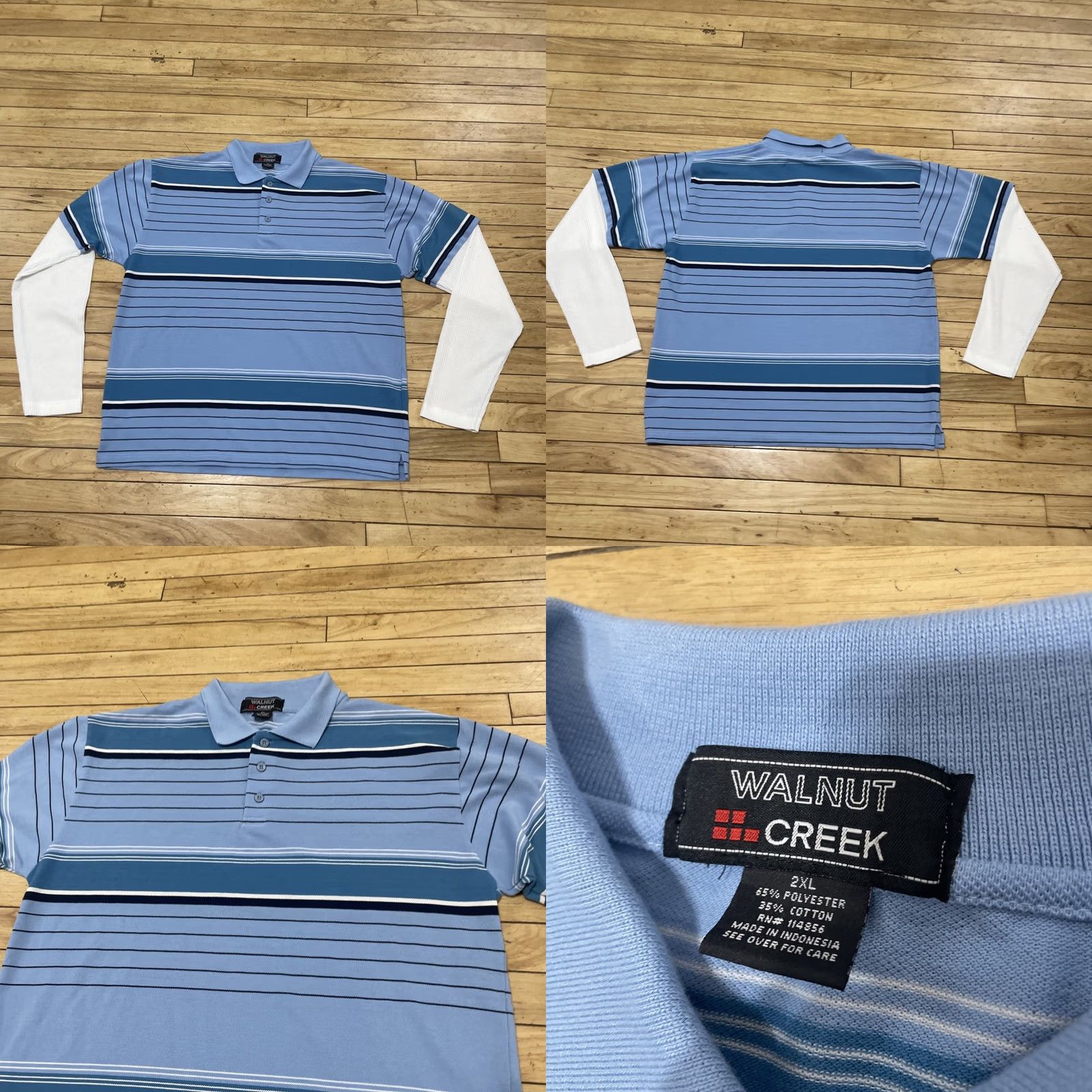 Vintage Walnut Creek Shirt Men 2XL Blue Black Striped White Layered Rugby Sleeves XXL Short Sleeve Size US XXL / EU 58 / 5 - 9 Thumbnail