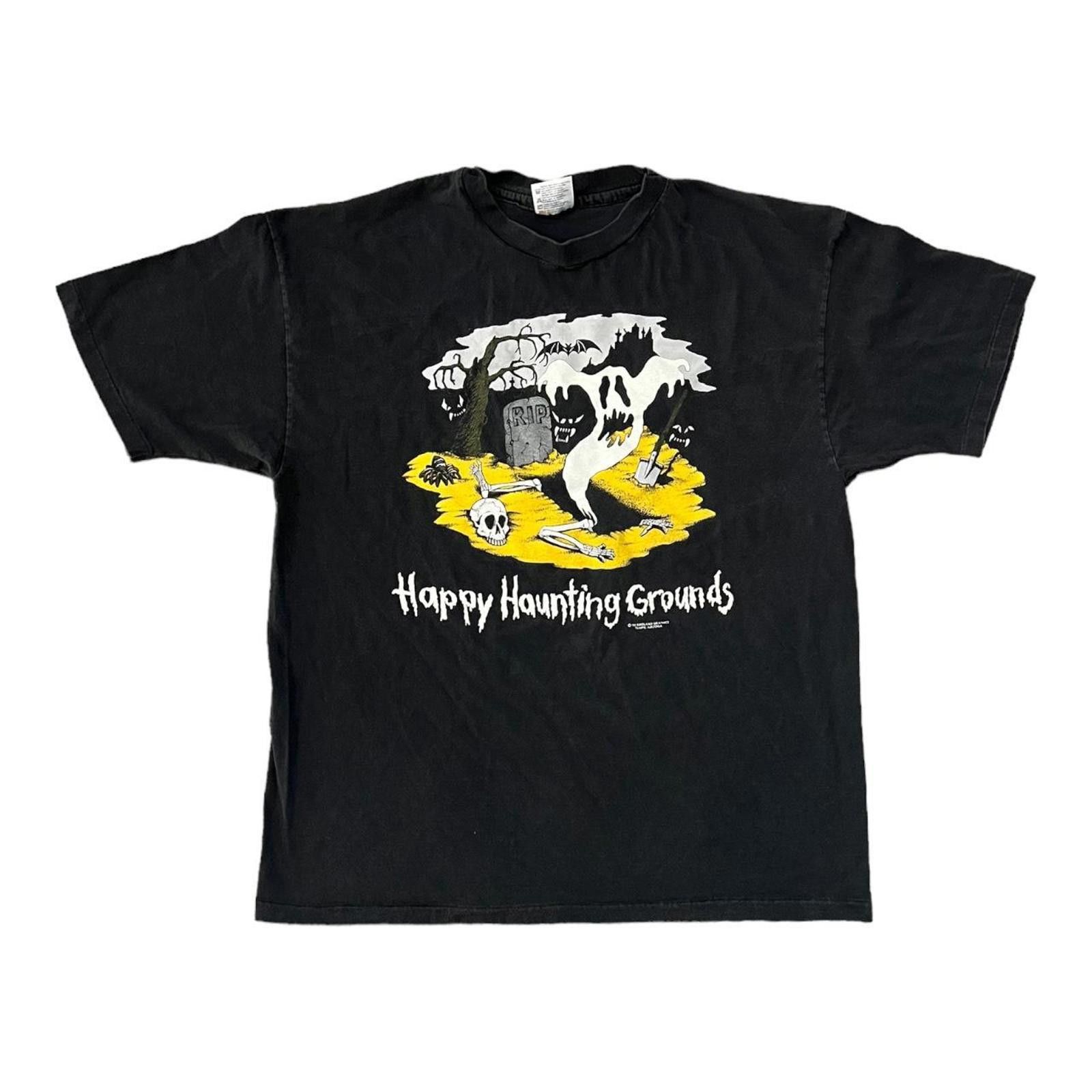 Designer Vintage 90s Happy Haunting Grounds Halloween Ghost Grave Tee Size US XL / EU 56 / 4 - 1 Thumbnail