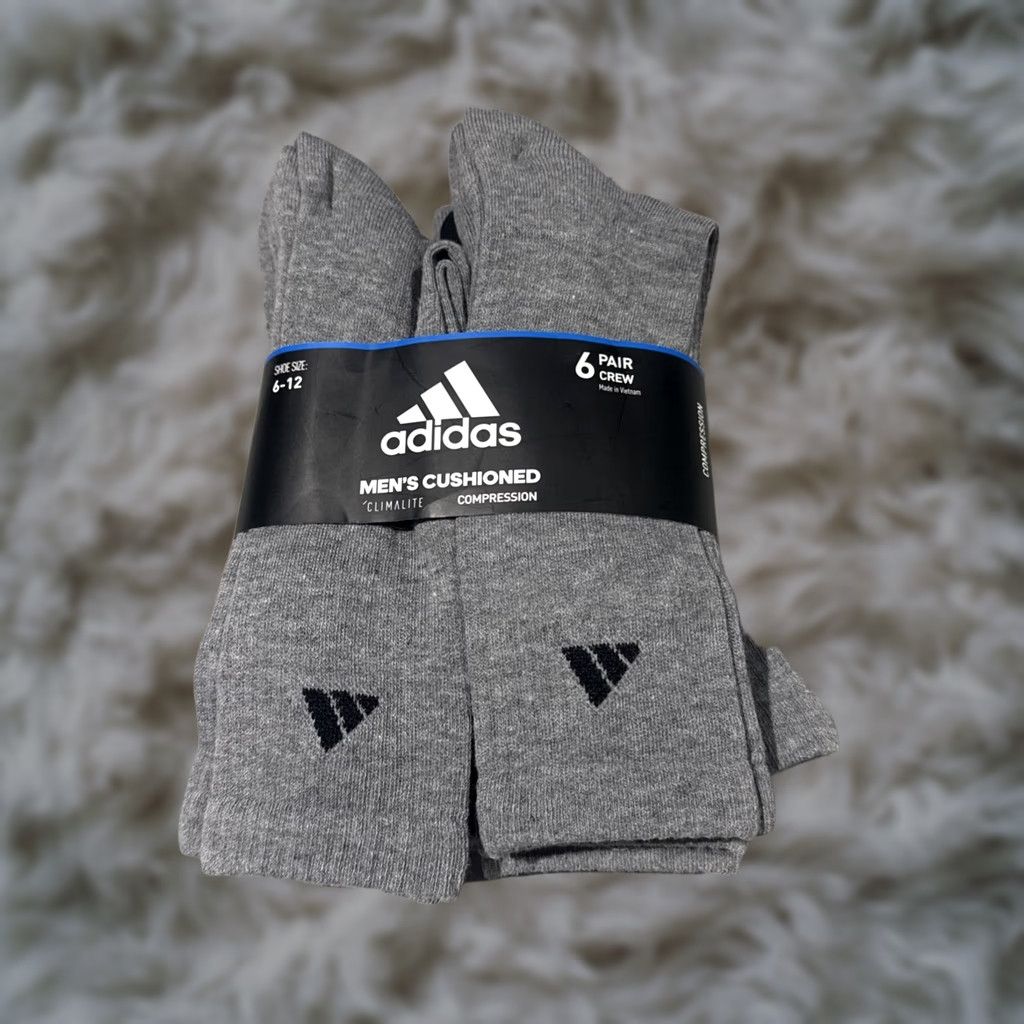 Adidas Adidas Socks Crew Men 6-12 Gray 6 Pairs Cushioned Climalite Compression Size ONE SIZE - 1 Thumbnail