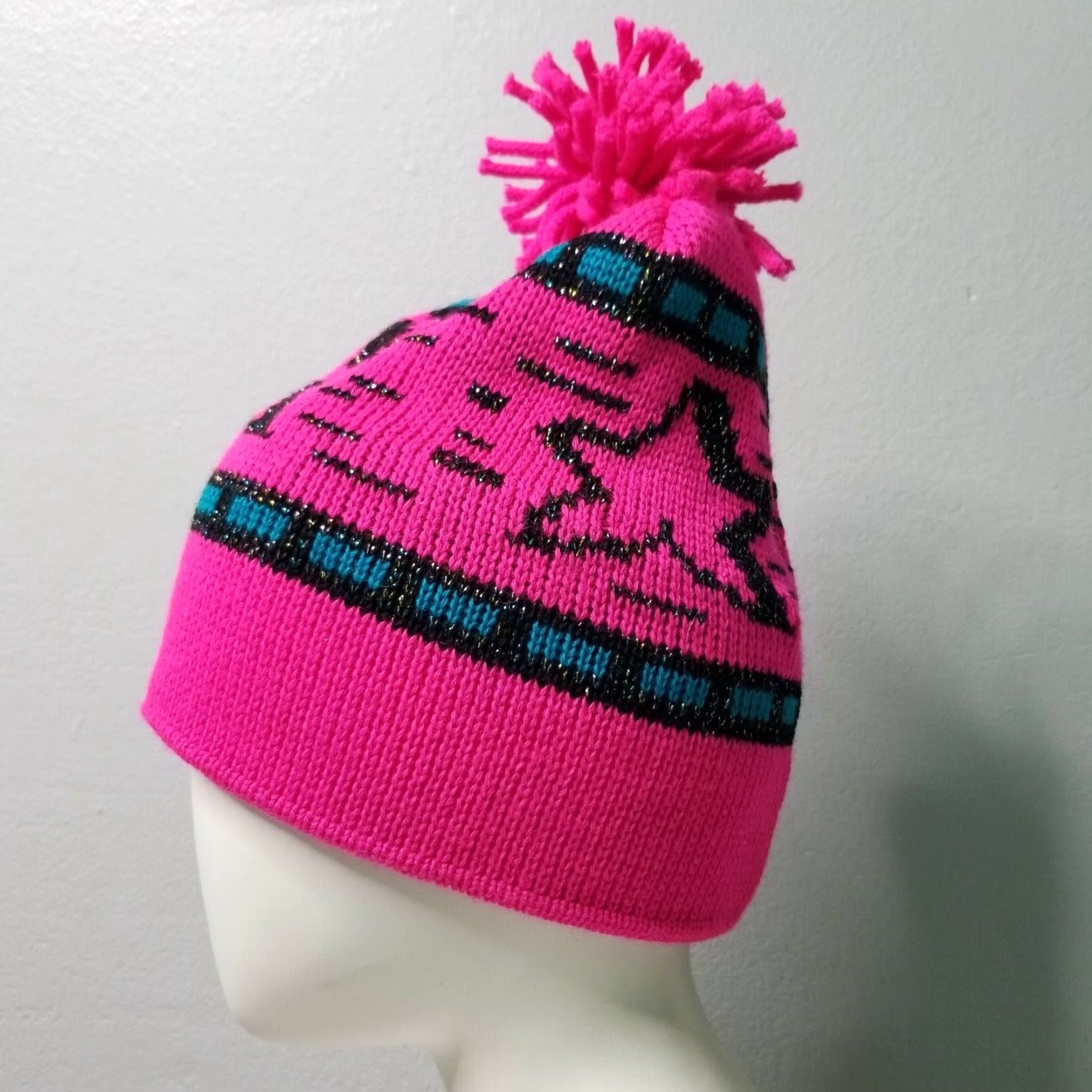 Vintage VINTAGE Wigwam Wool Ski Beanie Hat Pink Stars OSFM Women Size ONE SIZE - 2 Thumbnail