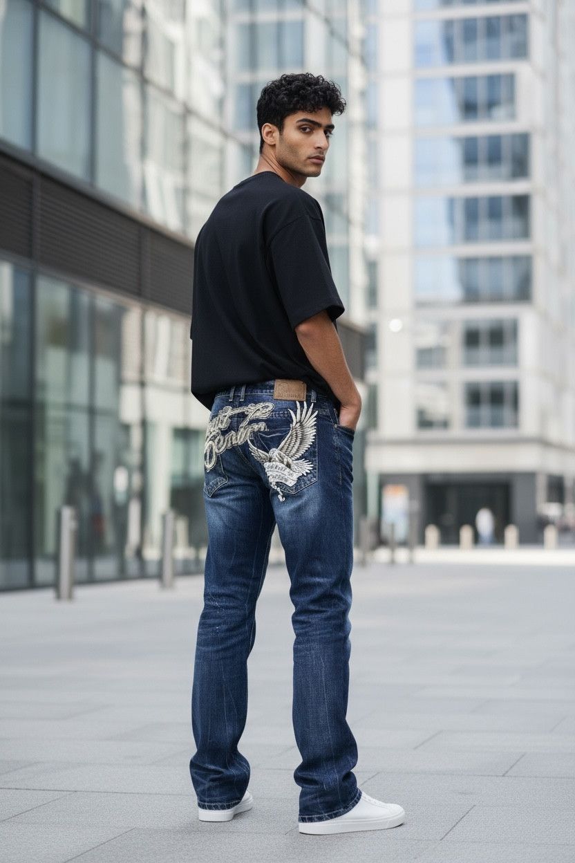 Ed Hardy × Glo Gang × Unknown London Vintage CLOUD DENIM BigBold Embroidery Skull Jeans Karakuri Size US 32 / EU 48 - 1 Thumbnail