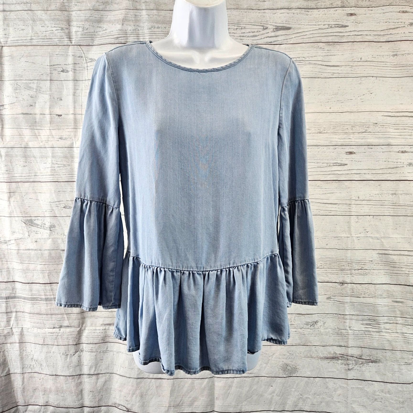 Vintage Beach Lunch Lounge Womens Blouse XS Chambray Solid Blue 3/4 Sleeve Shirt Womens XS Blue Holiday 3/4 Sleeve Size XS / US 0-2 / IT 36-38 - 2 Thumbnail