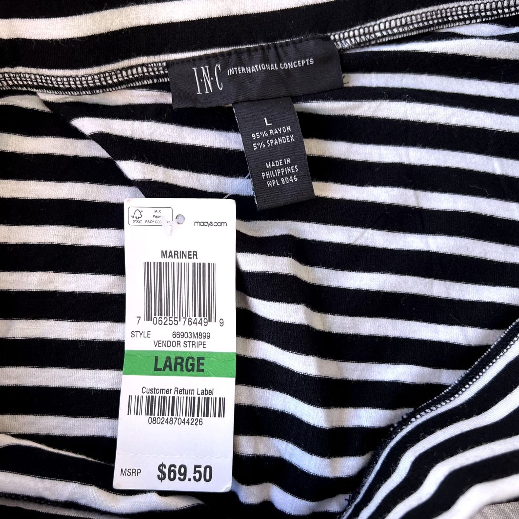 Vintage INC International Concepts Skirt Womens Large Black White Stripe A-Line Midi Size 36" / US 14 / IT 50 - 5 Thumbnail