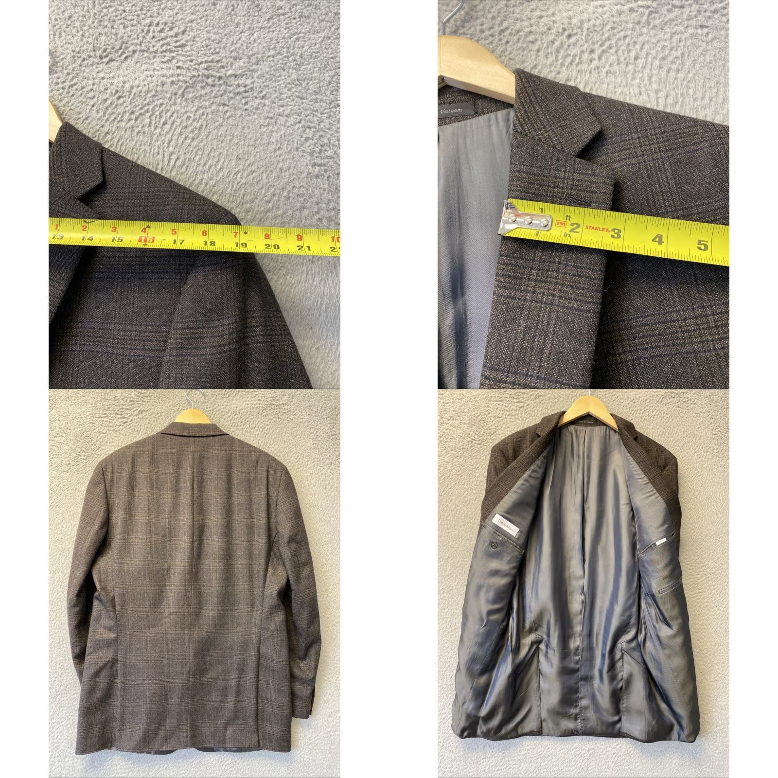 Calvin Klein VINTAGE Calvin Klein Men's Sport Coat Blazer 44L Wool Brown Plaid Single-Breasted 90s Formal Business Size 44L - 8 Thumbnail