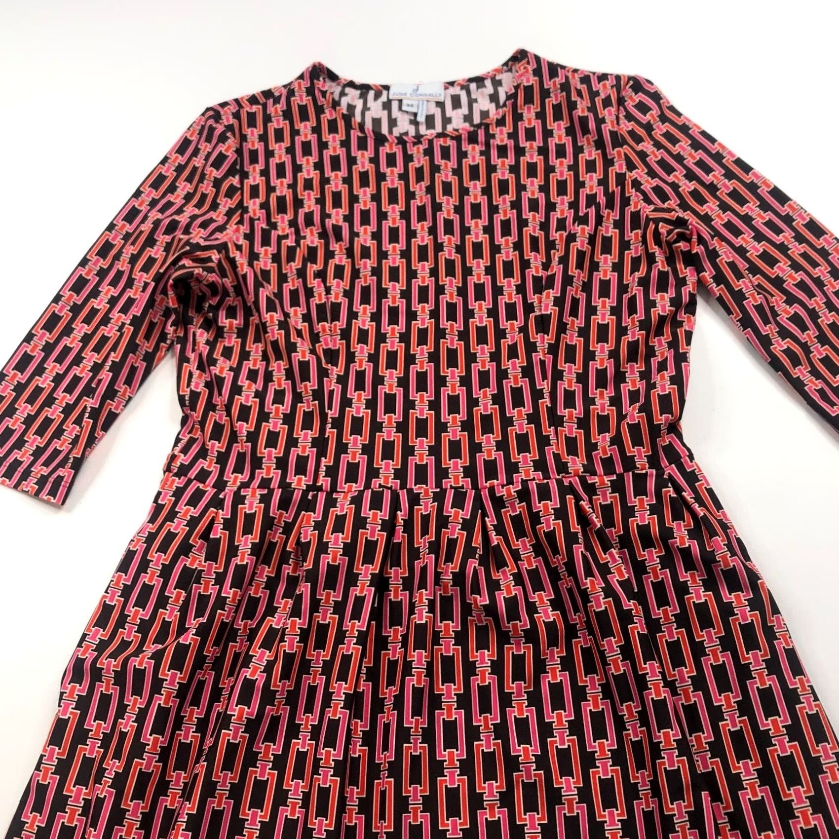 Vintage Jude Connally A-Line Dress MINT Brown Red All Over Print 3/4 Sleeve Short Length Womens Medium"> Size M / US 6-8 / IT 42-44 - 2 Thumbnail