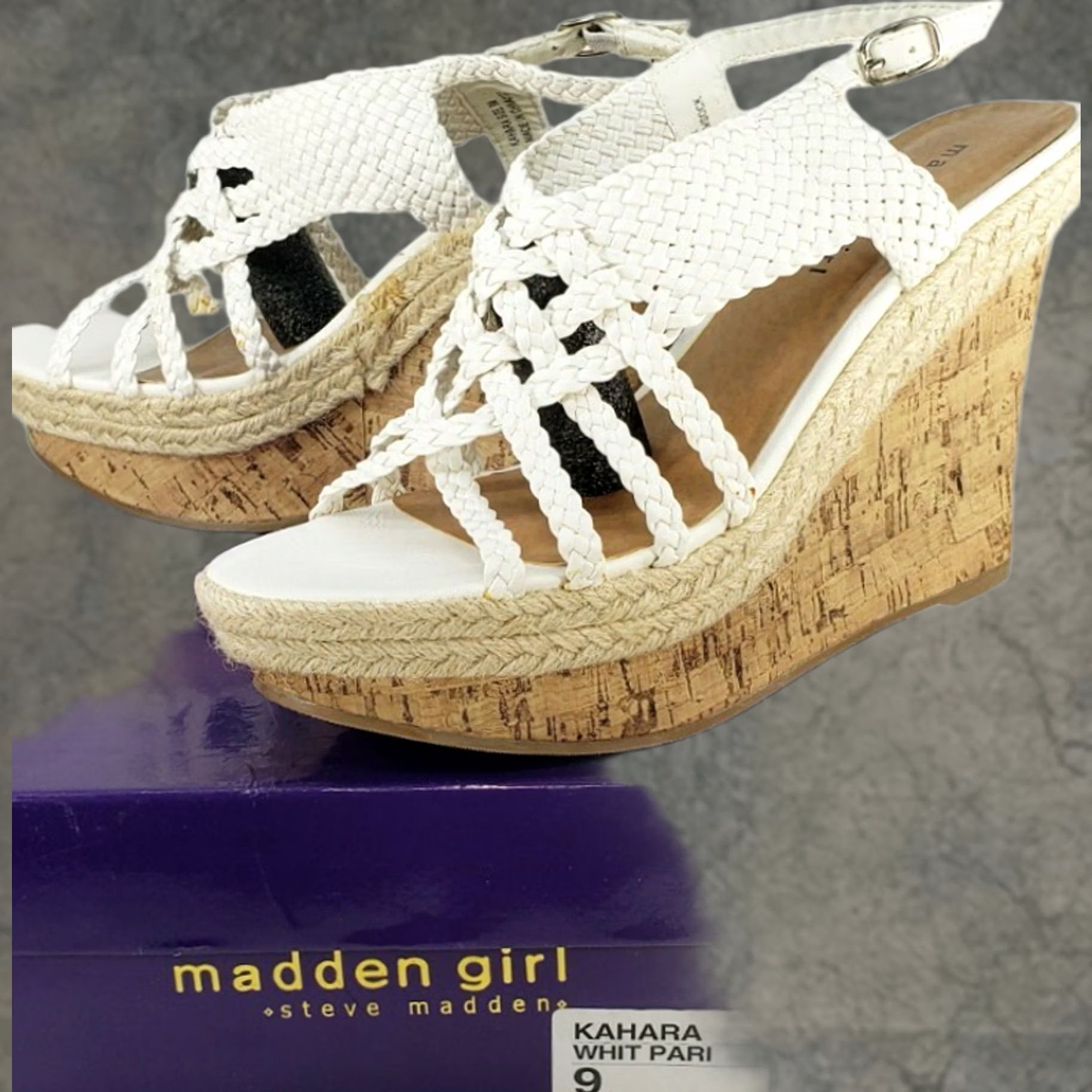 Vintage MADDEN GIRL Kahara Wedge Sandal Women’s Size 9M White New with Box Buckle Ankle Strap Comfort Size US 9 / IT 39 - 1 Thumbnail
