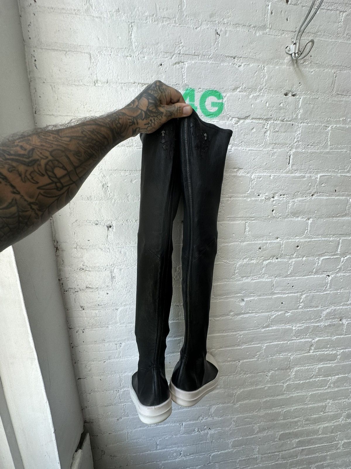 Chrome Hearts × Rick Owens Chrome Hearts x Rick Owens 1 OF 1 Leather Cross Sneakers Size US 9 / IT 39 - 9 Thumbnail