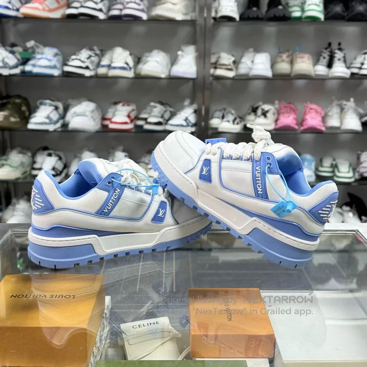 Louis Vuitton LV TRAINER White Blue Sneakers. Size US 9.5 / EU 42-43 - 4 Thumbnail