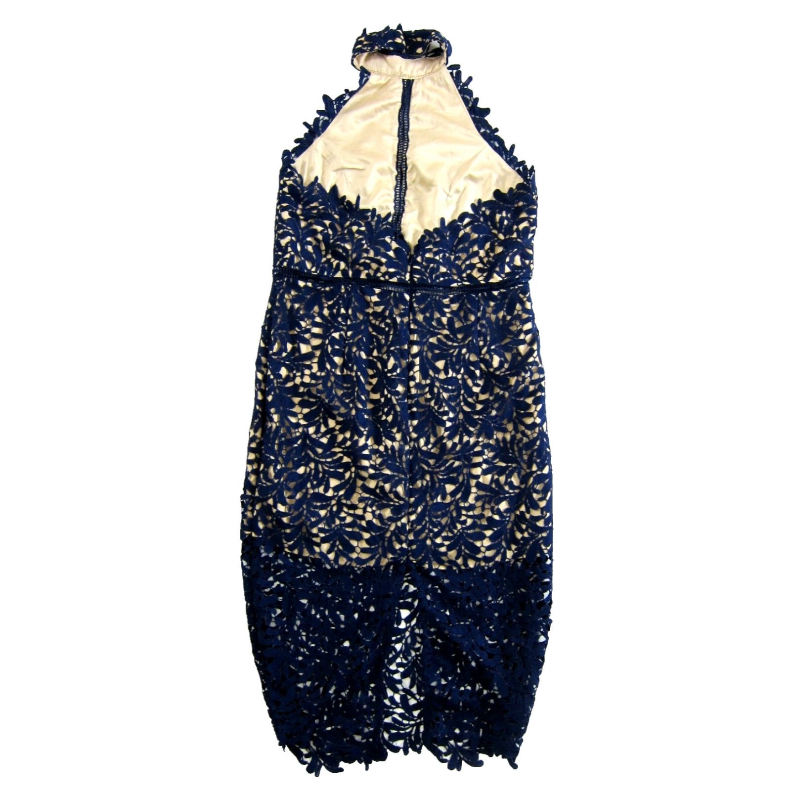 Lulus Lulus Blue Crochet Knit High Neck Sleeveless Bodycon Open Back Halter Dress XL Size XL / US 12-14 / IT 48-50 - 2 Thumbnail